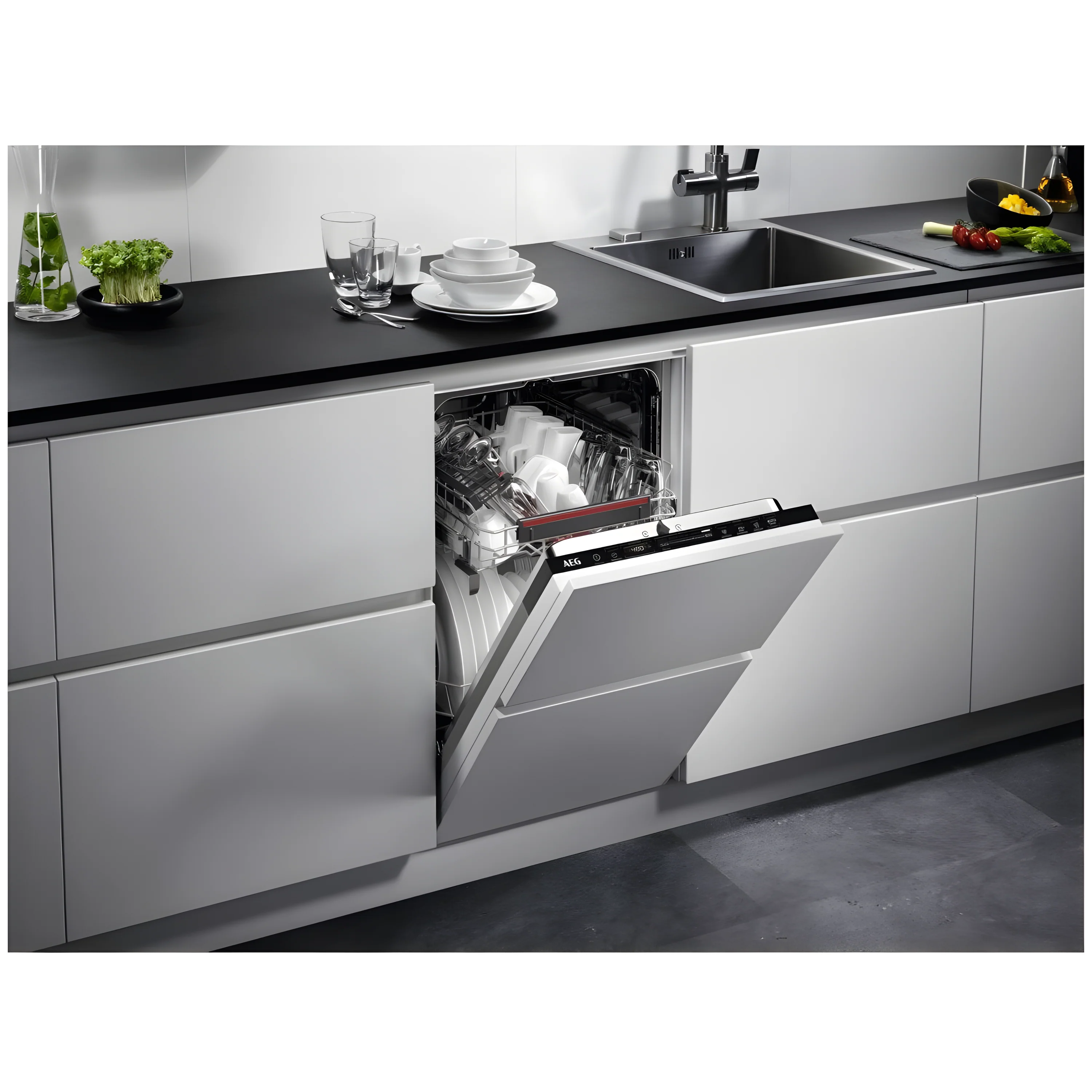 AEG FSB73427Z - Black Slimline Dishwasher - 9 Place Settings - D Energy Rating - Image 2