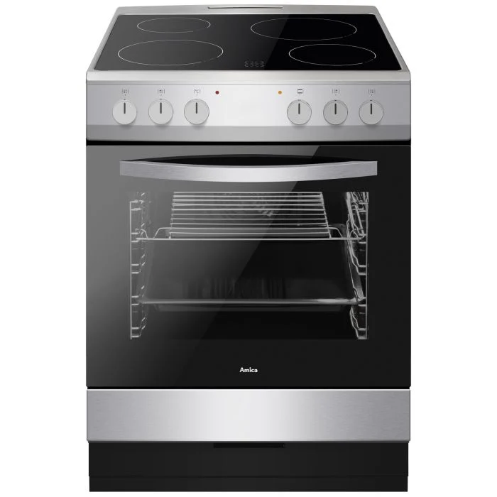 Amica AFC601SS 60 cm Electric Ceramic Cooker - Black & Stainless Steel - A energy