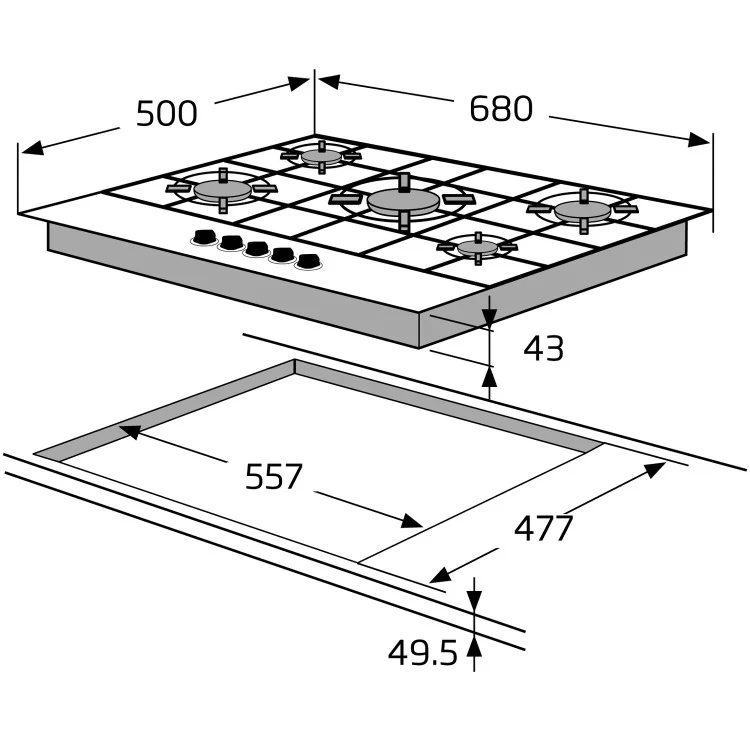 Amica AGH7100SS - Stainless steel 5 Zone Gas Hob - Image 6