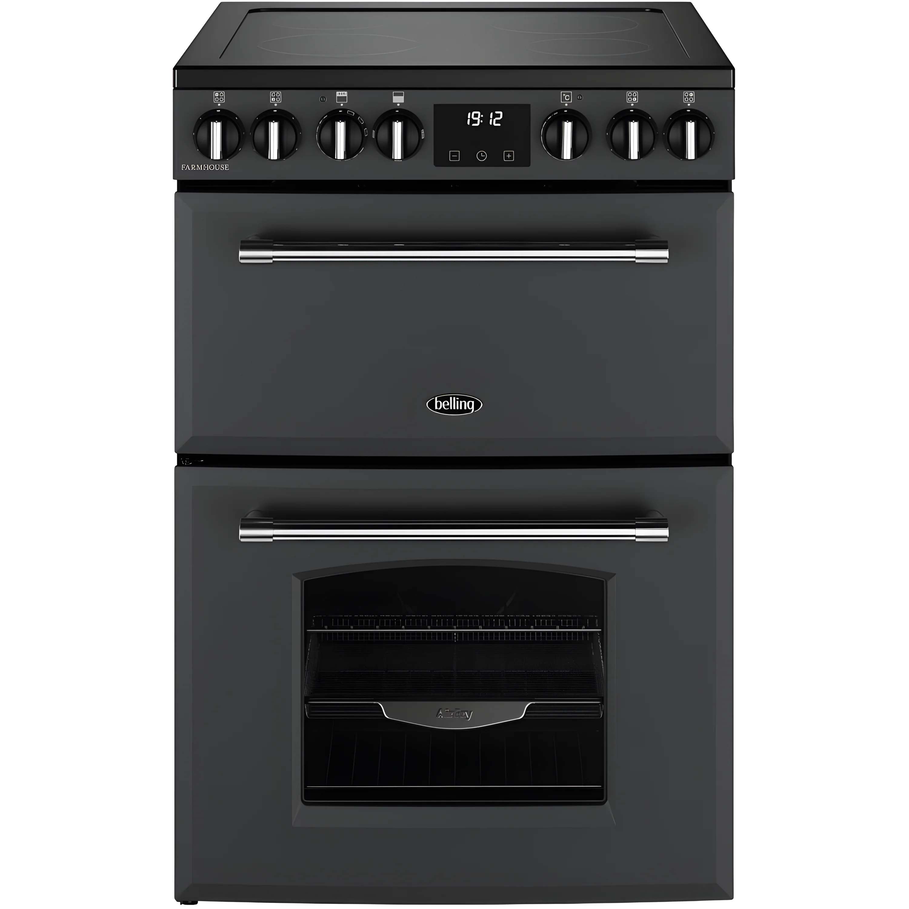 Belling Farmhouse 60E - 444411809 Grey Ceramic Electric Cooker with Double Oven - 4 Zone Ceramic Hob - A Energy