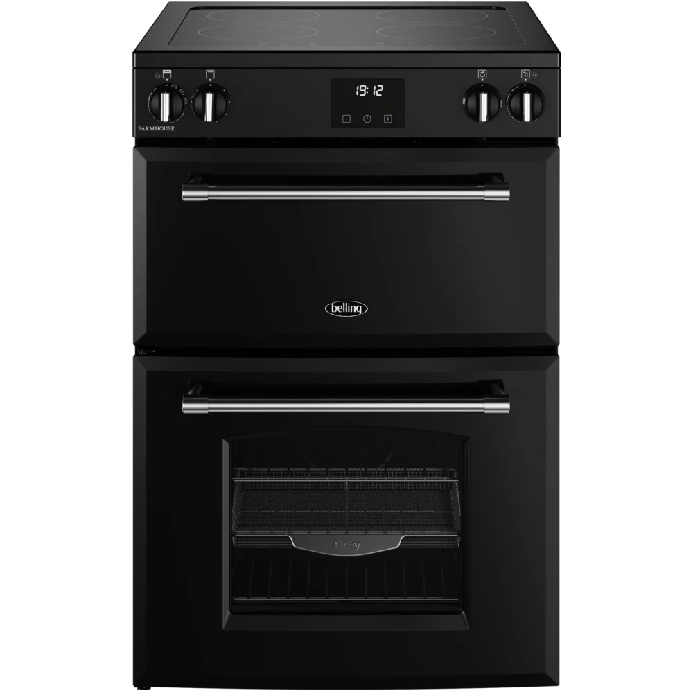 Belling Farmhouse 60Ei TCH 444411815 - Black Electric Cooker with Double Oven - 70/33L Capacity - A Energy Rated