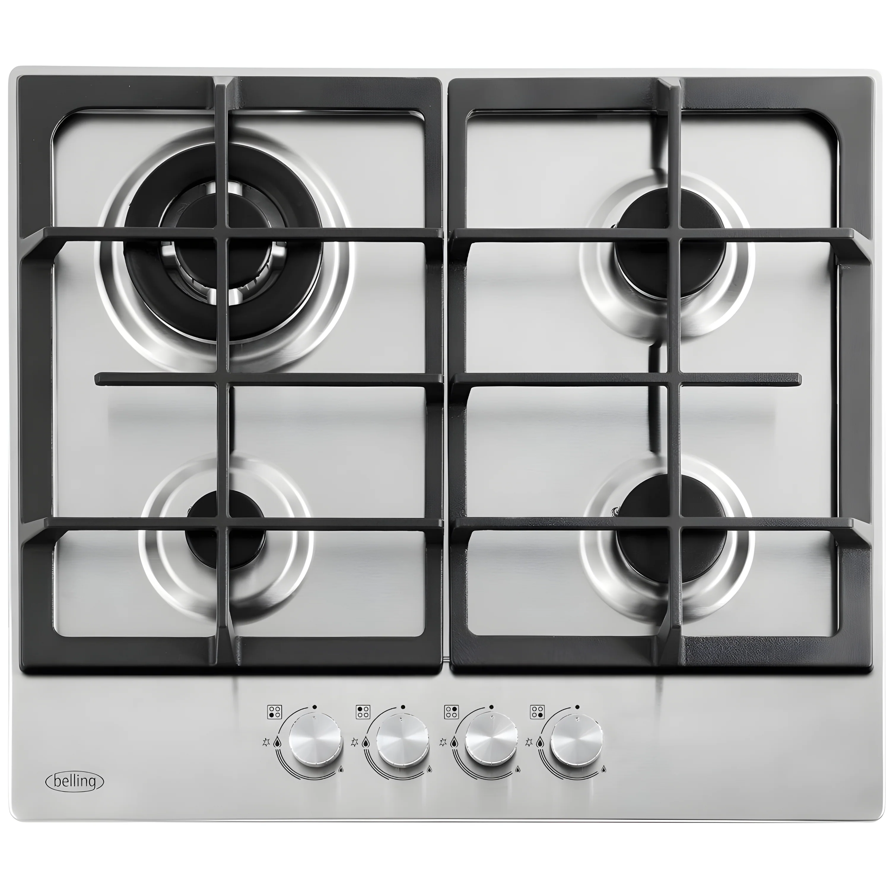 Belling GHU603CI 444411636 - Stainless Steel 60cm 4 Burner Gas Hob - Wok Burner - Front Controls