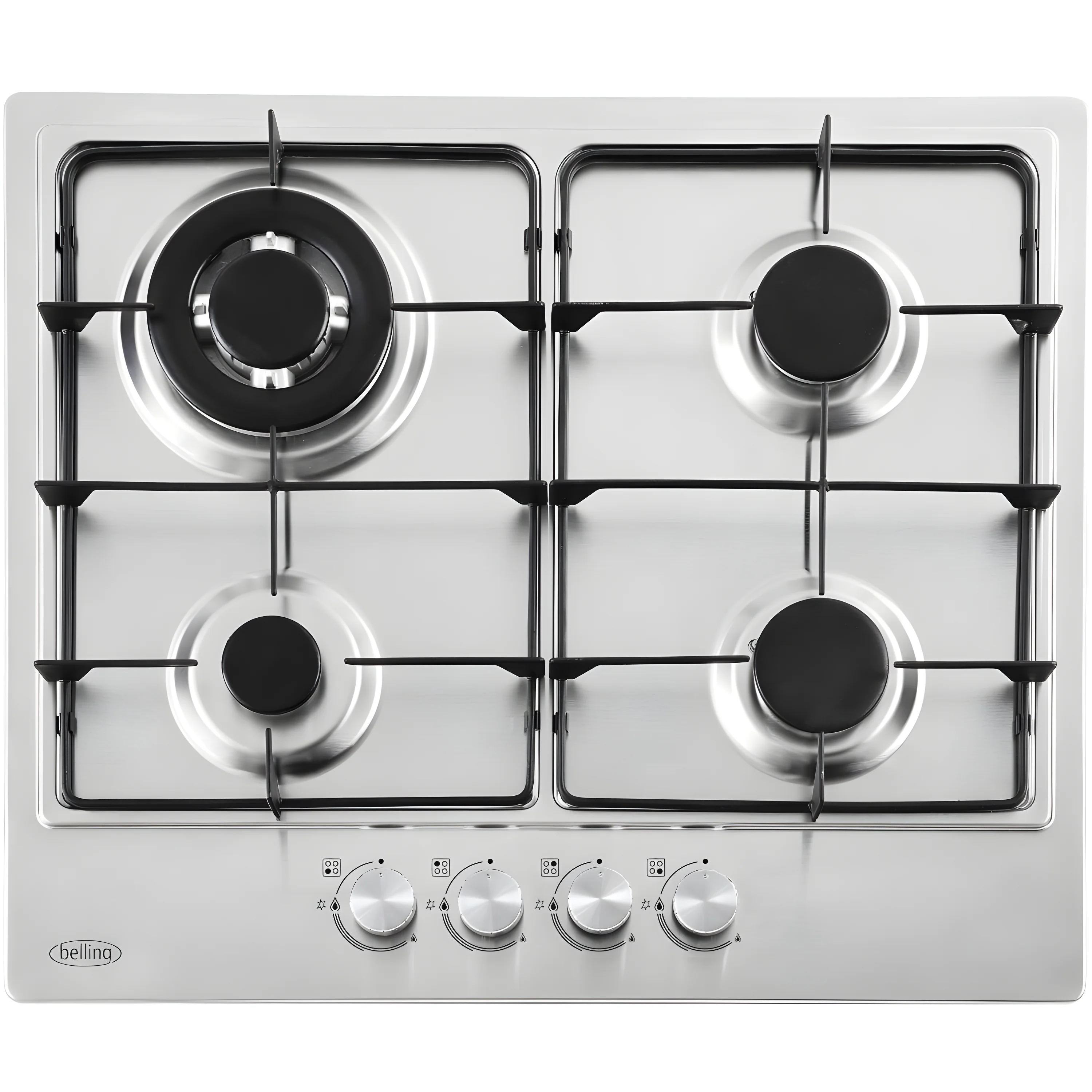 Belling GHU603RI 444411635 - Stainless Steel 4 Burner Gas Hob - 3.6kW Wok Burner