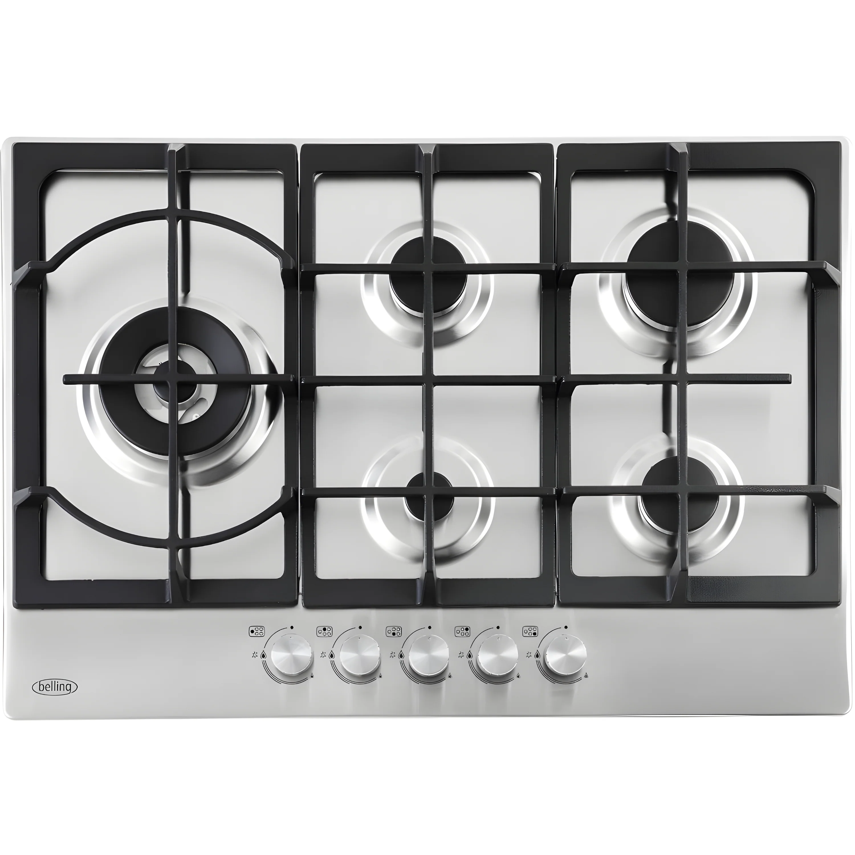 BEL GHU753CI STA 444411639 - Stainless Steel 5 Burner Gas Hob - Wok Burner - LPG Convertible
