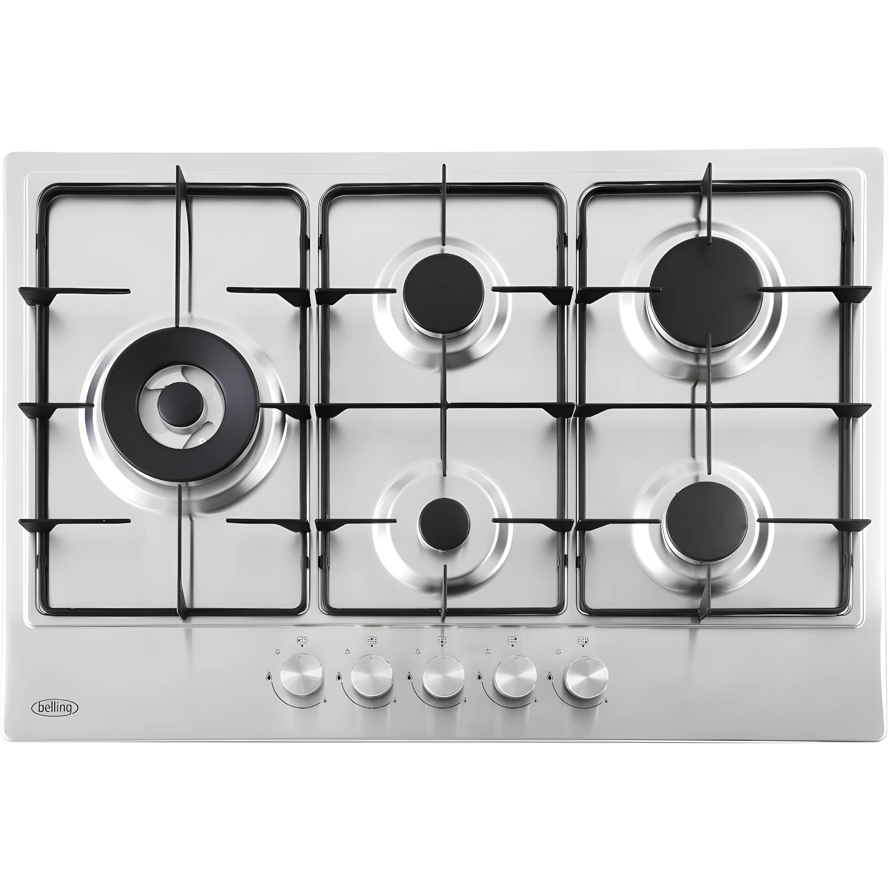 Belling GHU753RI 444411638 - Stainless Steel 75cm 5 Burner Gas Hob - 3.6kW Wok Burner