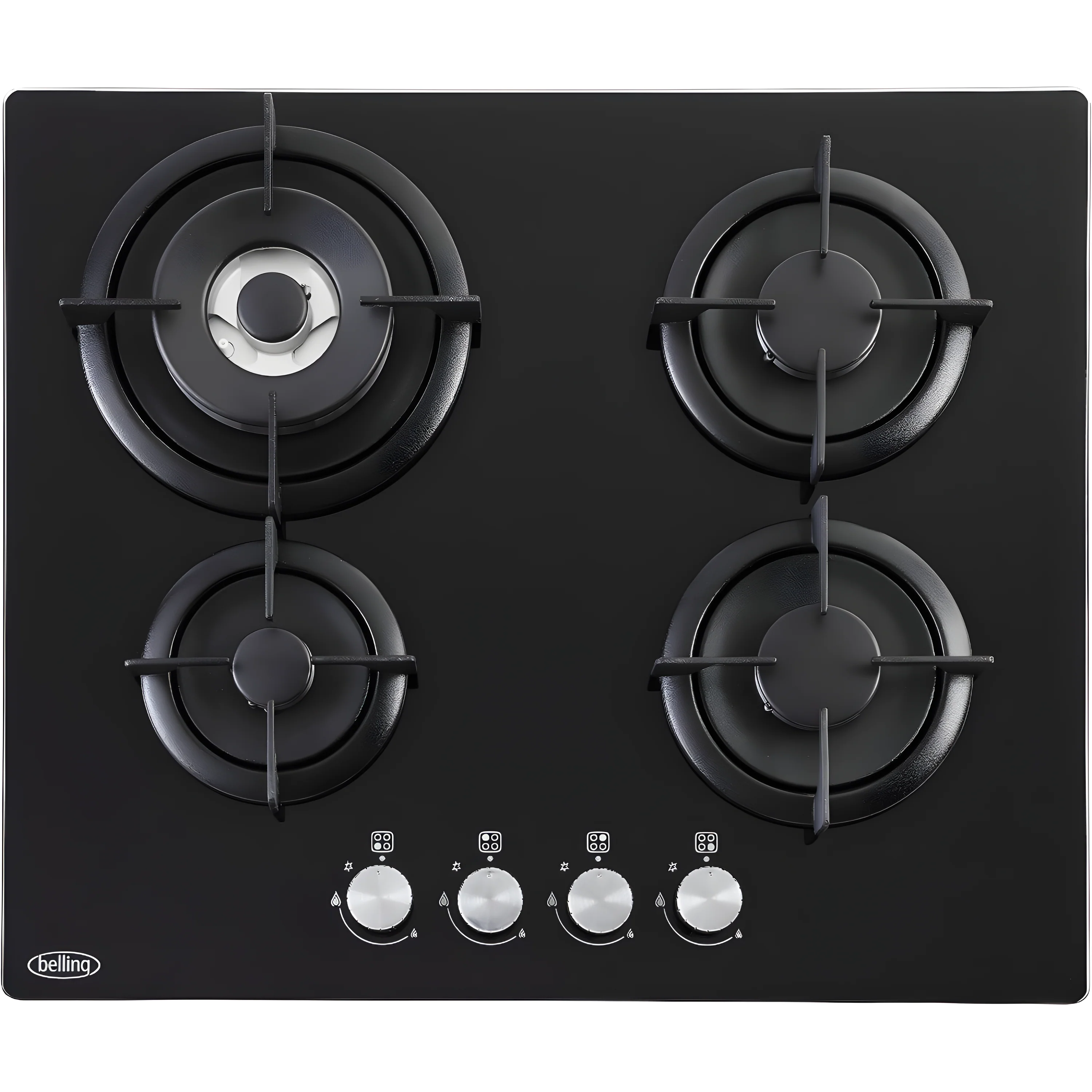 Belling GTG603RI 444411637 - Black 60cm 4 Burner Gas Hob - Black on Glass - A Energy Rating
