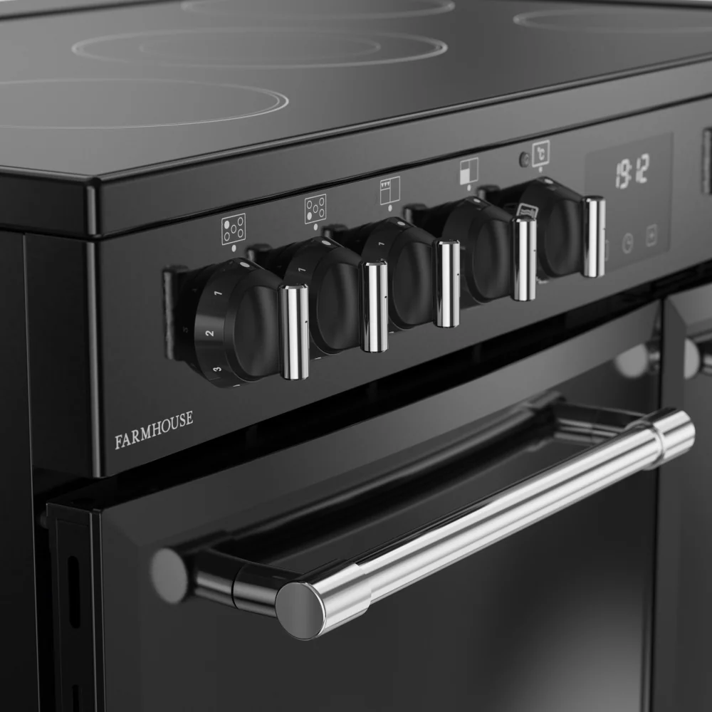 Belling RCA FARMHOUSE 90E BL 444411817 - Black 90cm Ceramic Range Cooker - 174L - A Energy Rating - Image 4