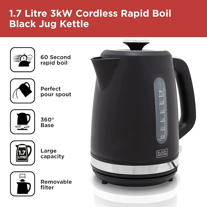 Black + Decker BXKE10071GB - Black Kettle - Image 2