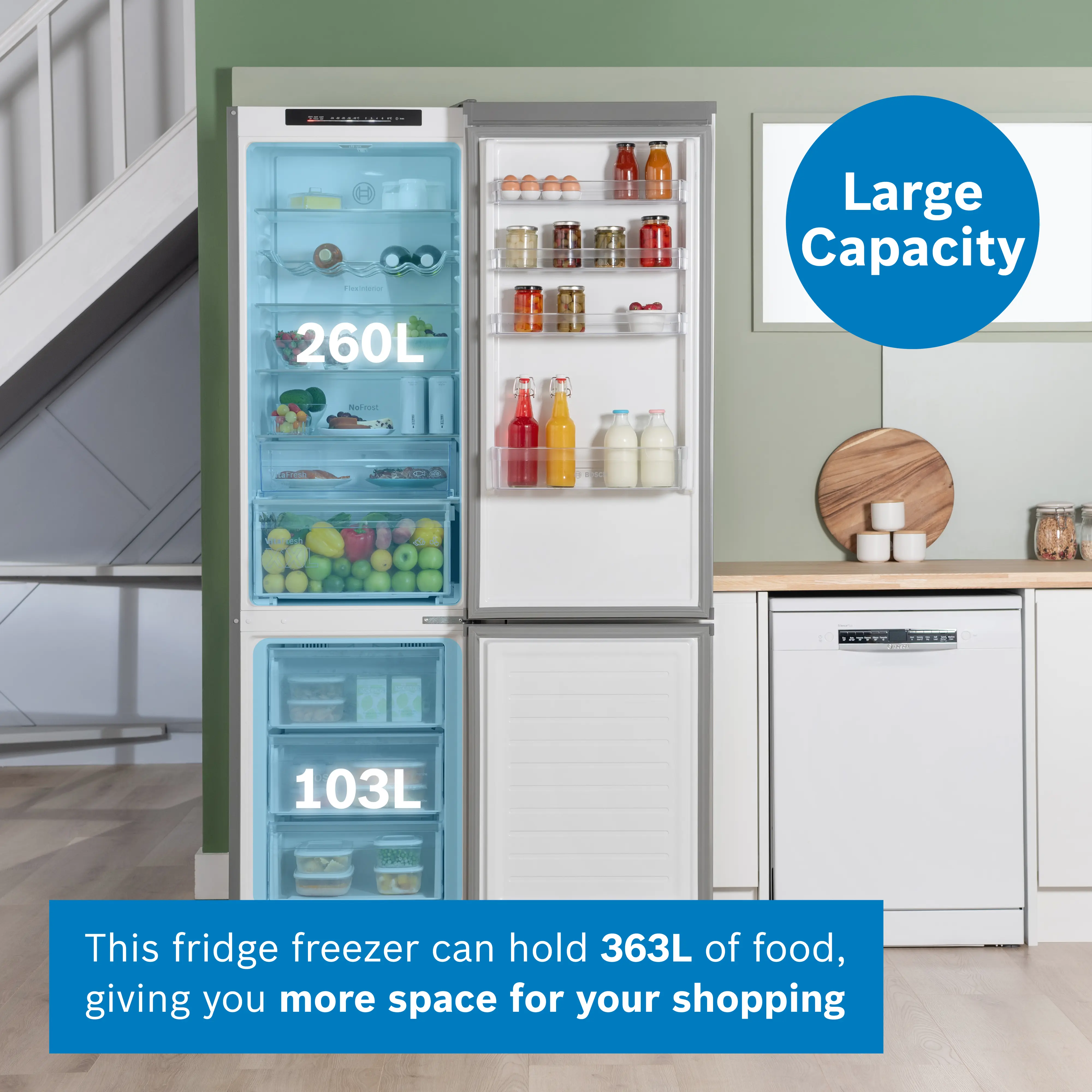 Bosch Series 4 KGN392LAGG - Stainless Steel Look Fridge Freezer - 260L/103L Capacity - A Energy Rating - Image 7