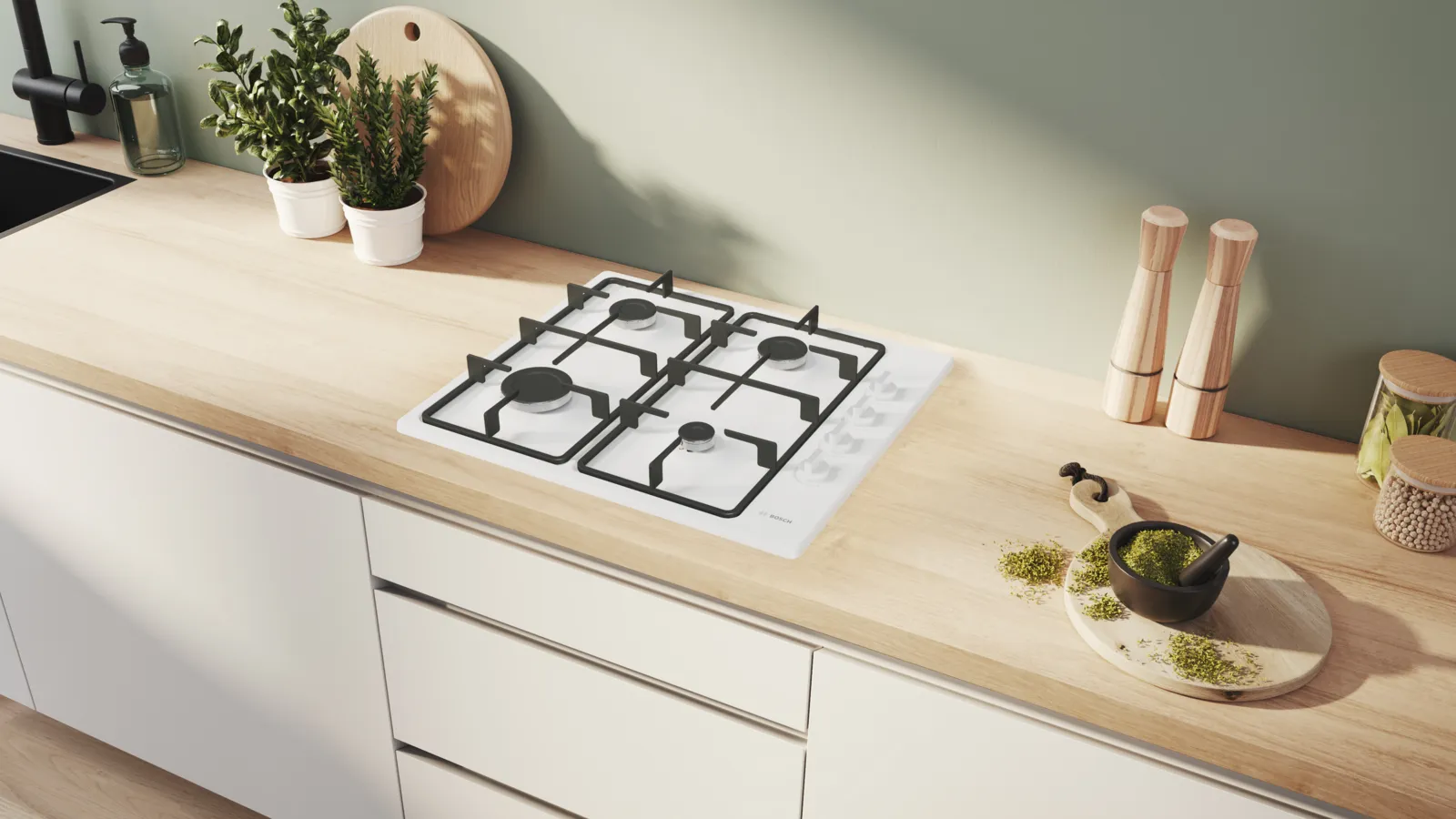 Bosch Series 2 PBP6B2K60 - White Gas Hob - 60cm - 4 Cooking Zones - Image 3