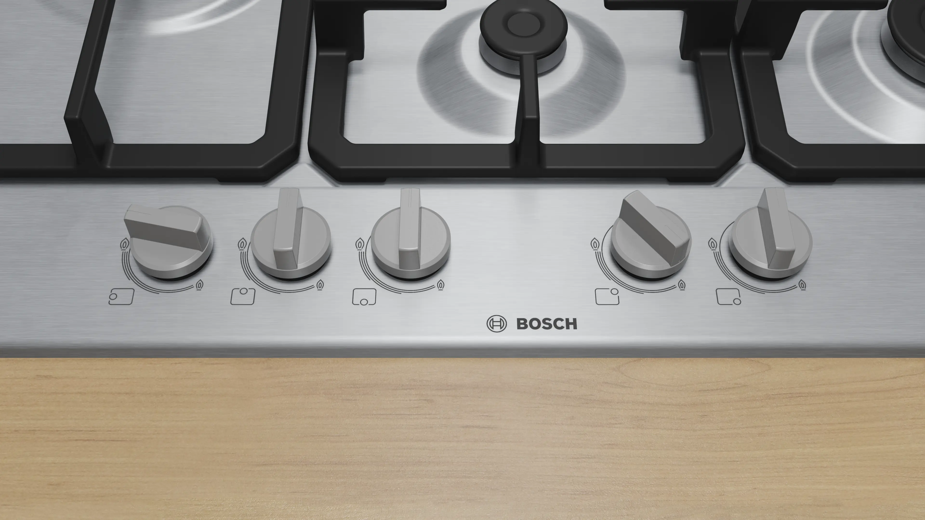 Bosch Series 4 PGM7B5K90 - Stainless Steel 75cm Gas Hob - 5 Burners with Wok - Built-in - Image 2