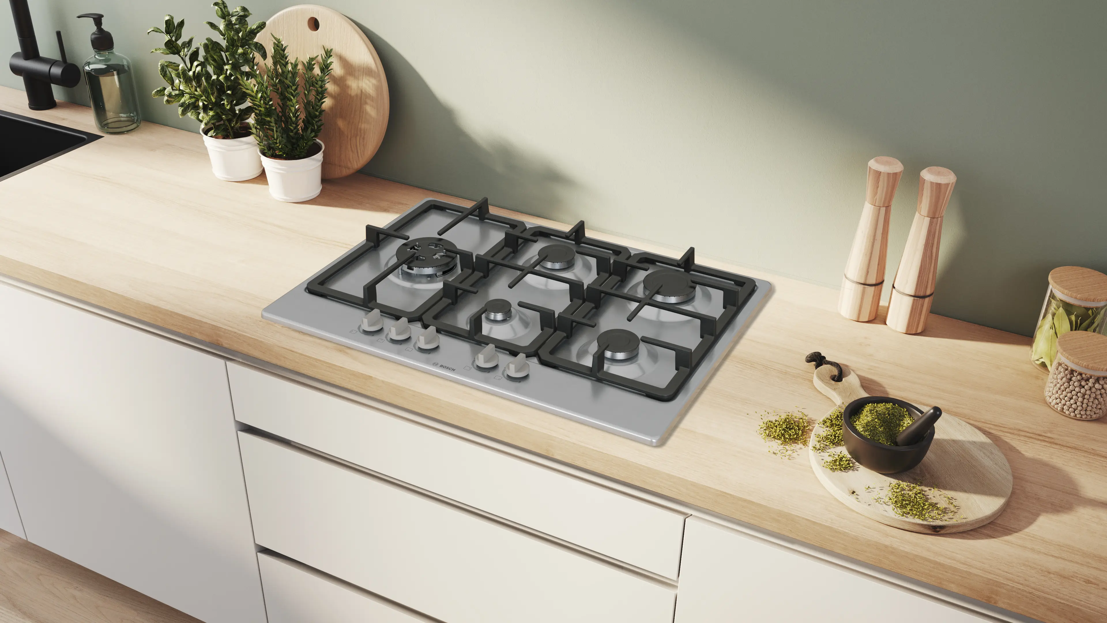Bosch Series 4 PGM7B5K90 - Stainless Steel 75cm Gas Hob - 5 Burners with Wok - Built-in - Image 4