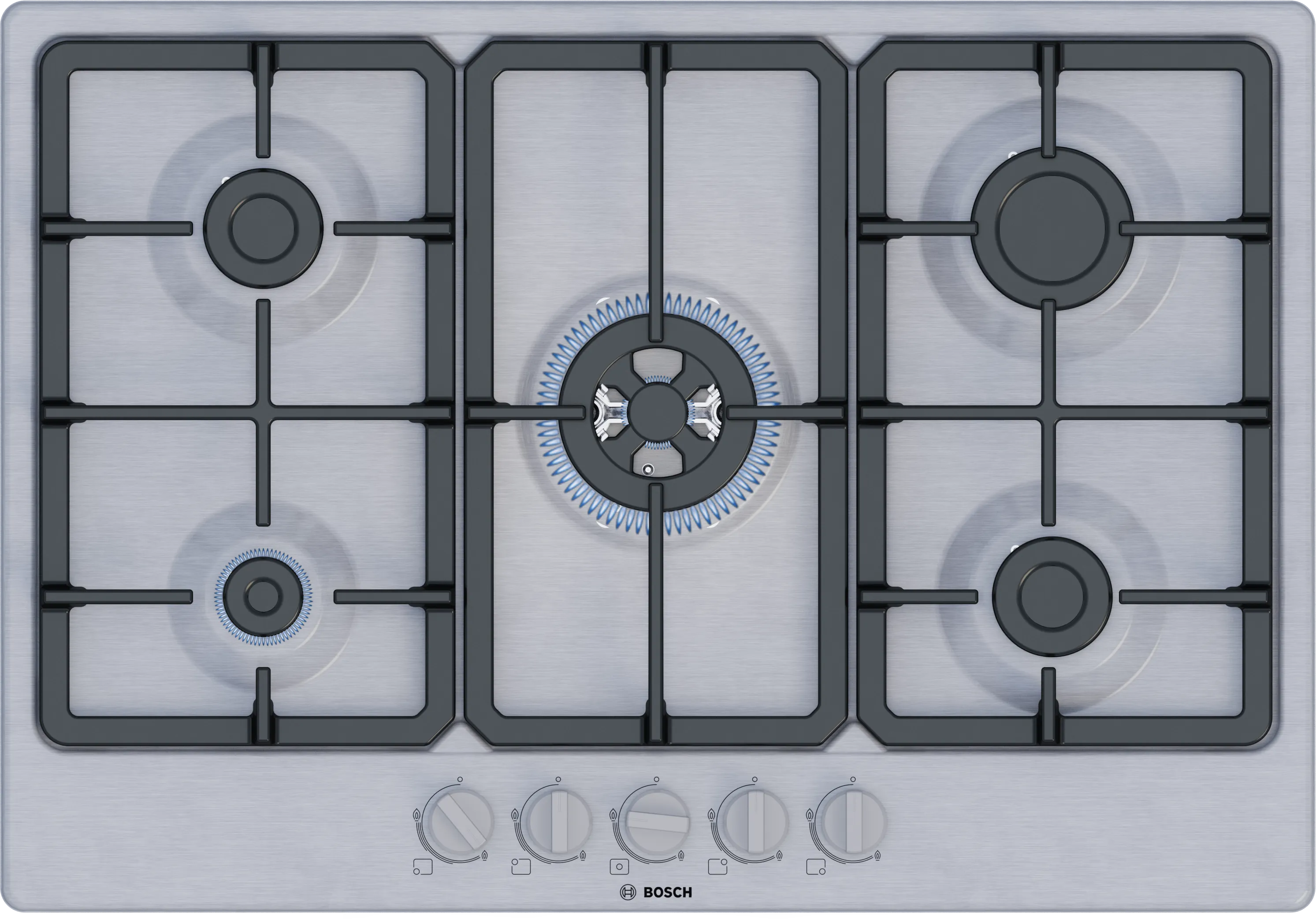 Bosch Series 4 PGQ7B5K90 - Stainless Steel 75cm Gas Hob - 5 Cooking Zones