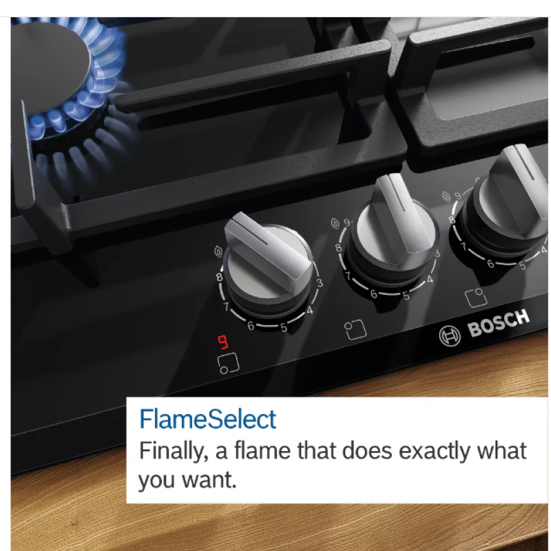 Bosch Series 6 PPS9A6B90 - Black Tempered Glass 5 Zone Gas Hob - Image 3