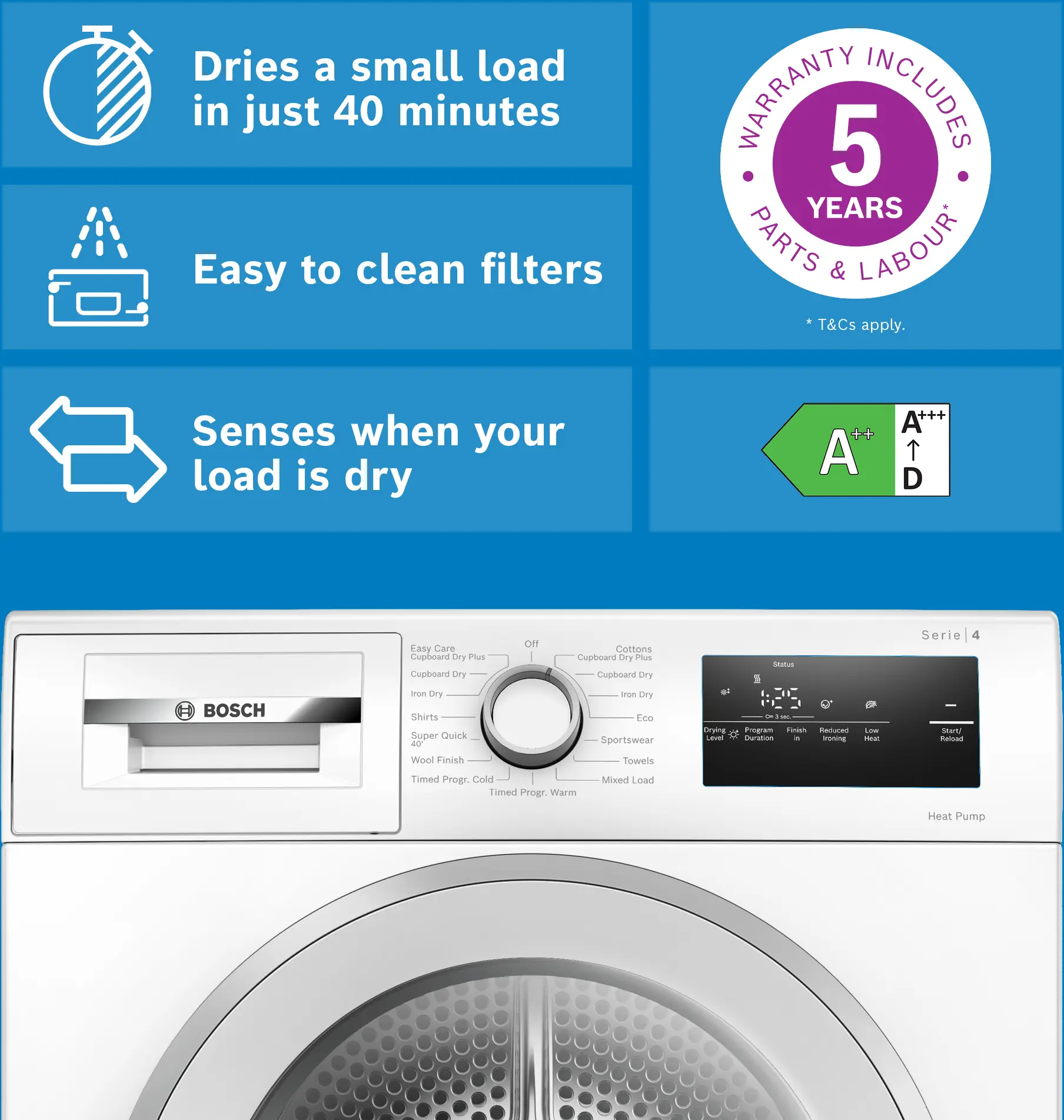 Bosch Series 4 WTH85226GB - White 8KG Tumble Dryer - Heat Pump - E Energy Rating - Image 9