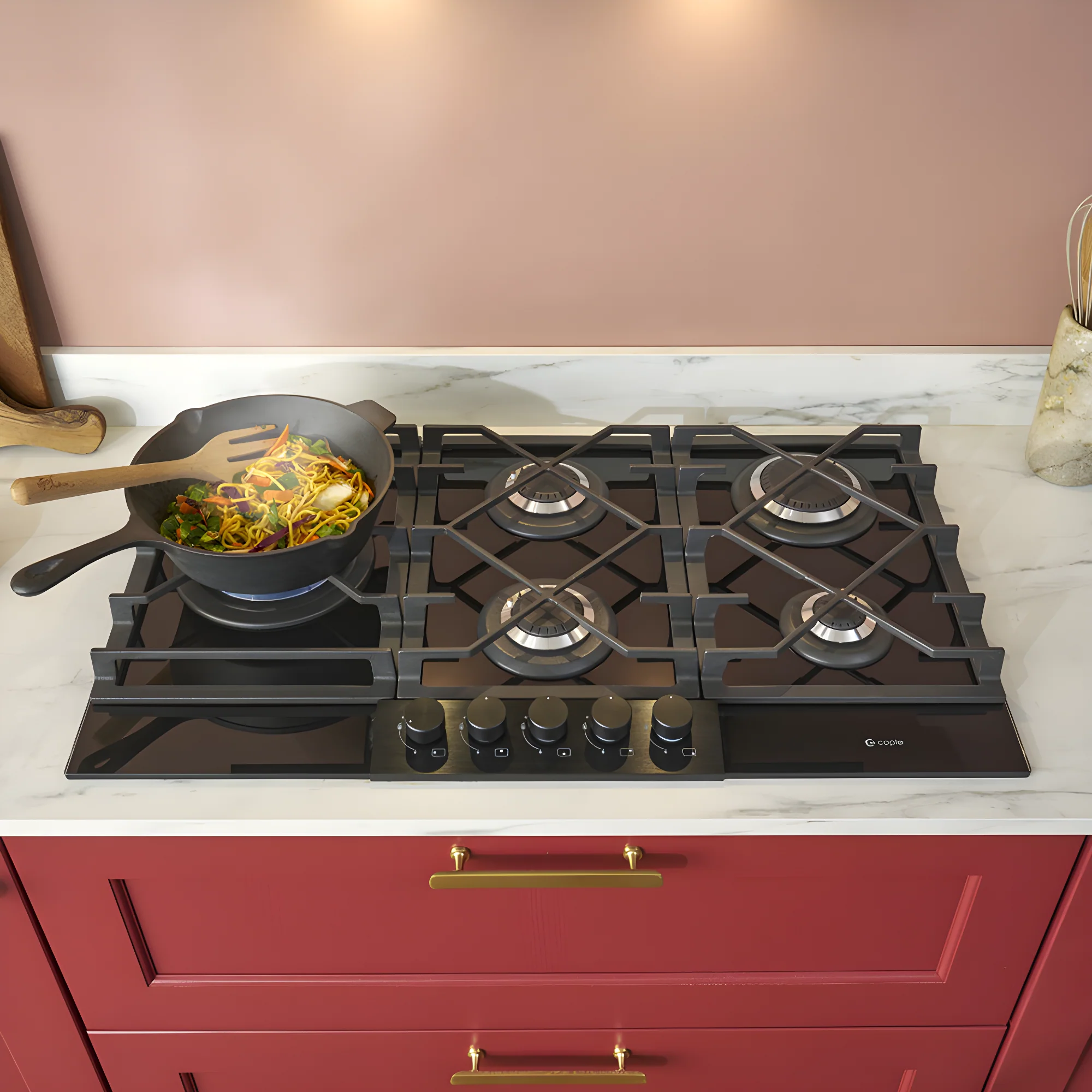 Caple C7895G - Black Glass 87cm Gas Hob - 5 Burner - Image 3