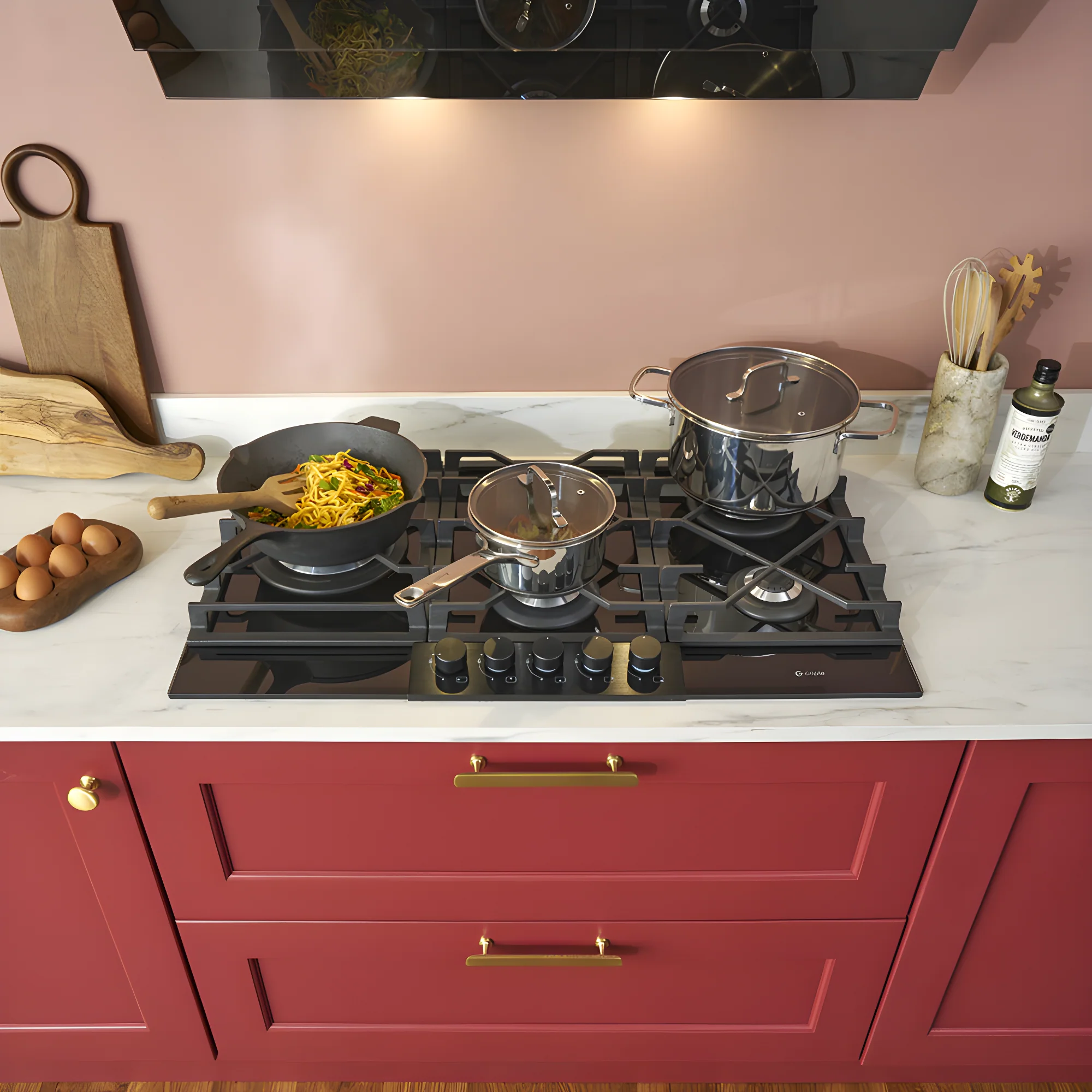 Caple C7895G - Black Glass 87cm Gas Hob - 5 Burner - Image 4