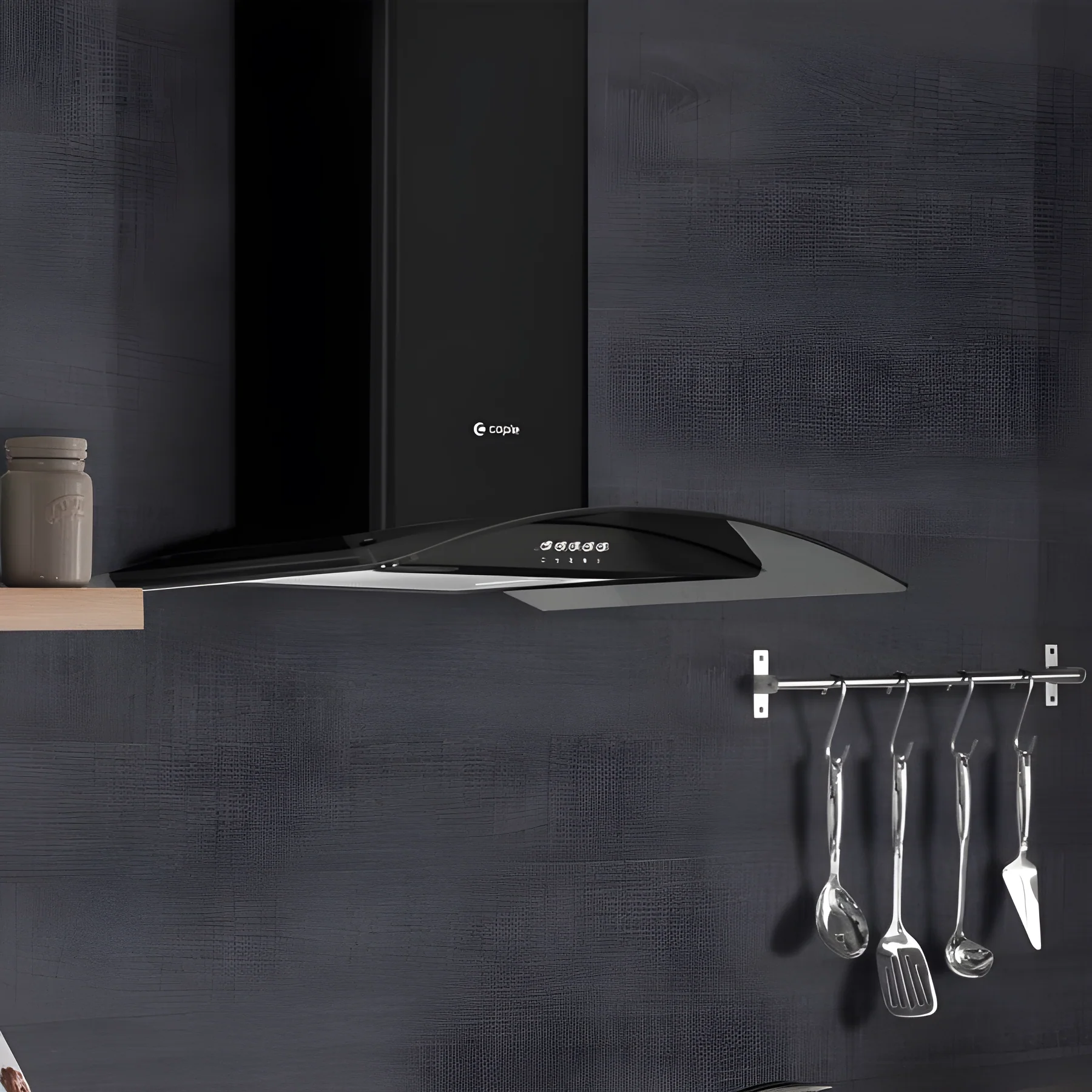 Caple CGC711BK - Black Glass Chimney Hood - 70cm - C Energy Rating - Image 3