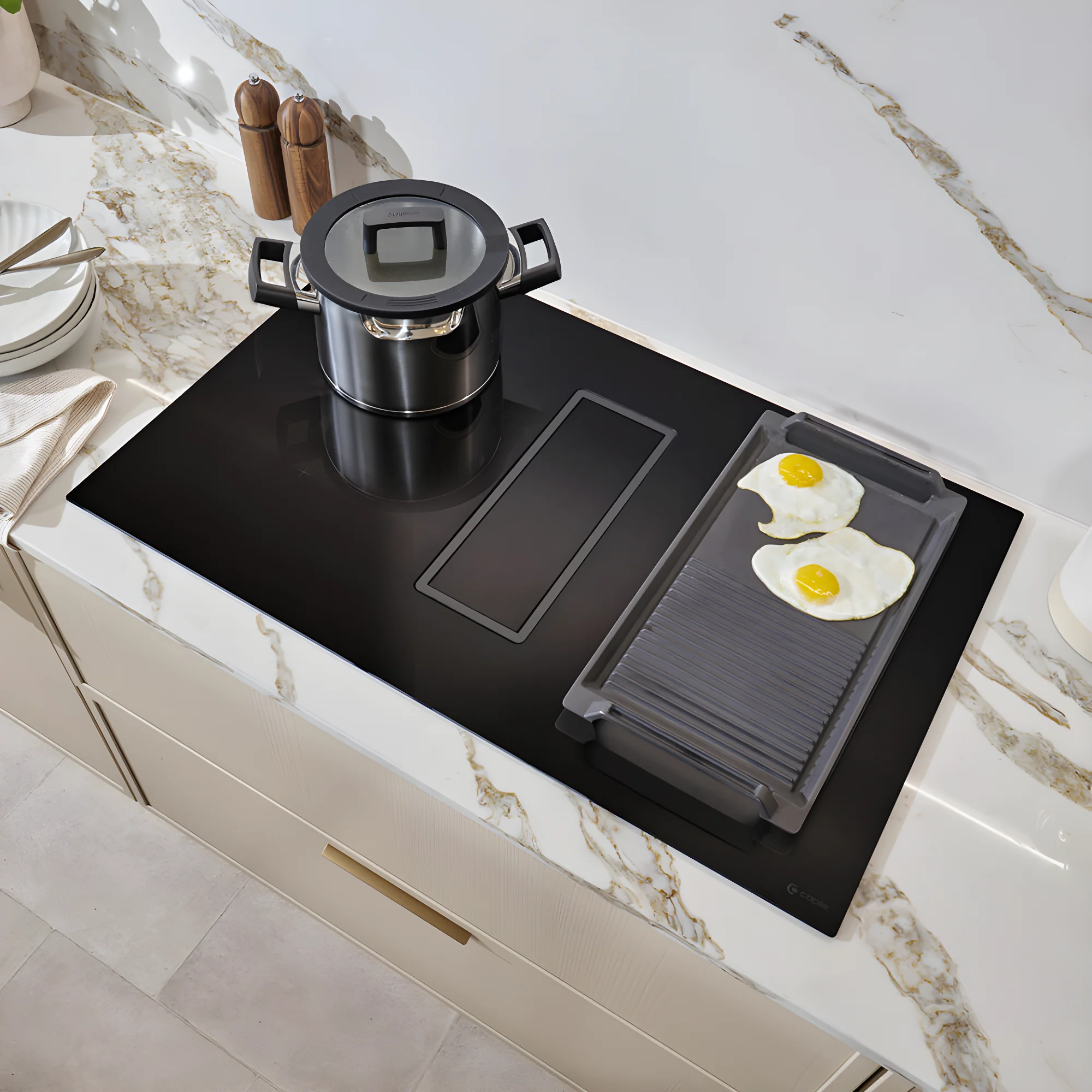Caple DD832BK - Black 78cm Induction Hob with Downdraft Extractor - A++ Energy - Image 2