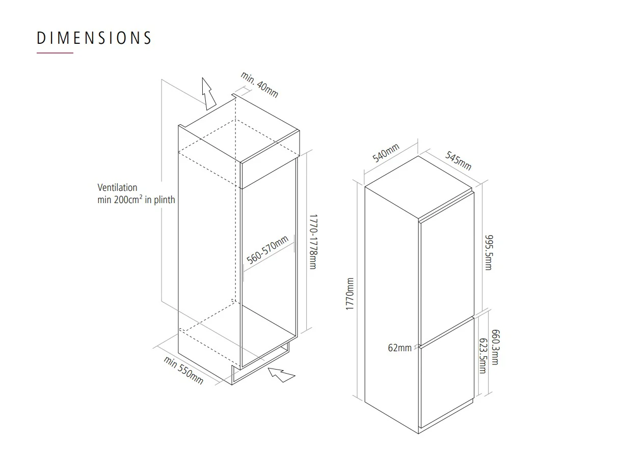 Caple RI7308 - 70/30 In-Column Fridge Freezer - 180L/63L - E Energy Rating - Image 3