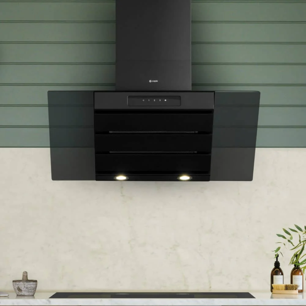 Caple SP912BK - Black Glass 90cm Wall Chimney Cooker Hood - 612m3/h - A energy - Image 2