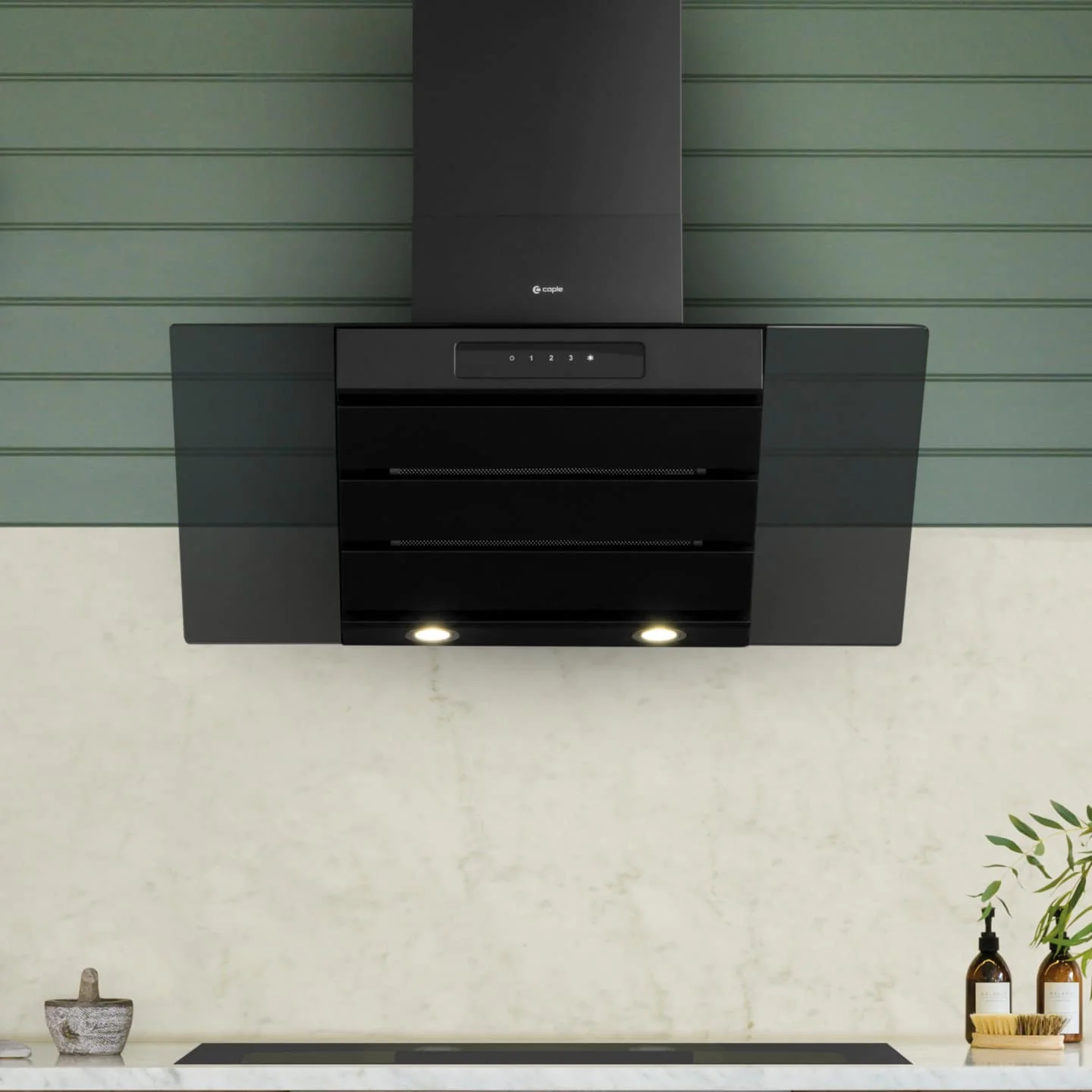Caple SP912BK - Black Glass 90cm Wall Chimney Cooker Hood - 612m3/h - A energy - Image 4