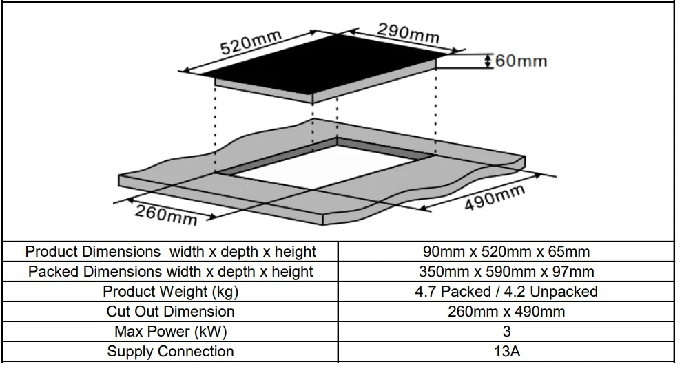 Cata UBTC30FLC - Black 30cm Domino Ceramic Hob - 13 amp plug in 2 Cooking Zones - Image 3