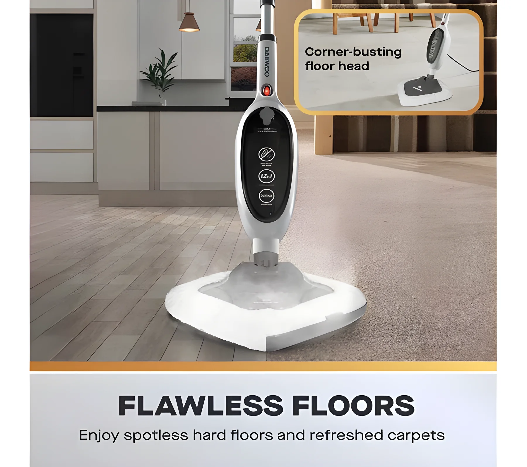 Daewoo FLR00170GE - White Steam Mop & Handheld Steam Cleaner - 1300W - 280ml - Image 4