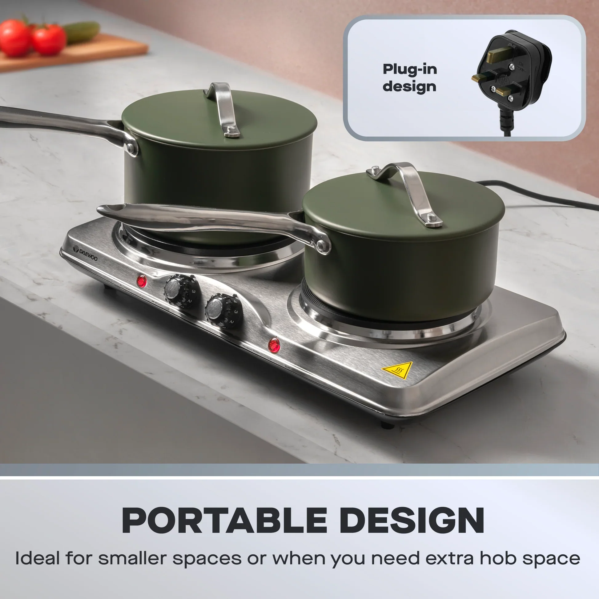 Daewoo SDA1732GE - Black Hobs - 2x Hot Plates - Stainless Steel - Image 2
