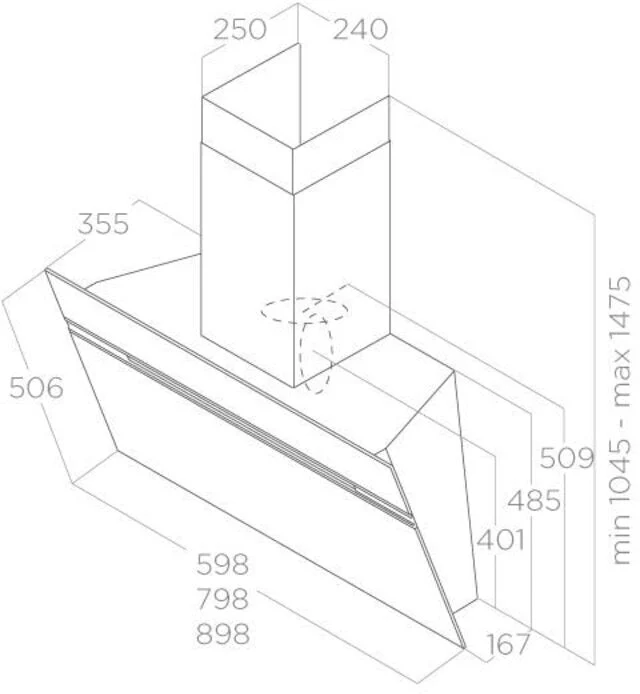 Elica ASC-LED-60-BLK - Black 60cm Angled Hood Extractor - 757 m³/h Capacity - B Energy Rating - Image 4