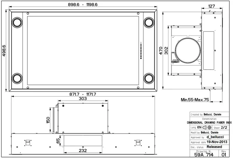 Faber HEAVEN-2-EV8-X-120 - Stainless Steel 120cm Ceiling Extractor - 700m³/h - A Rated - Image 4
