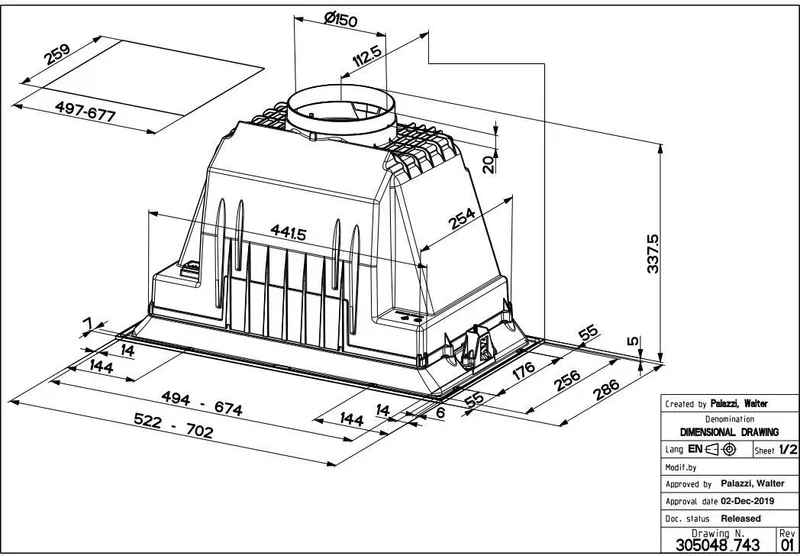 Faber INCA-PLUS-HCS-52 - Stainless Steel Canopy Hood - 52cm Wide - B Rated - Image 2