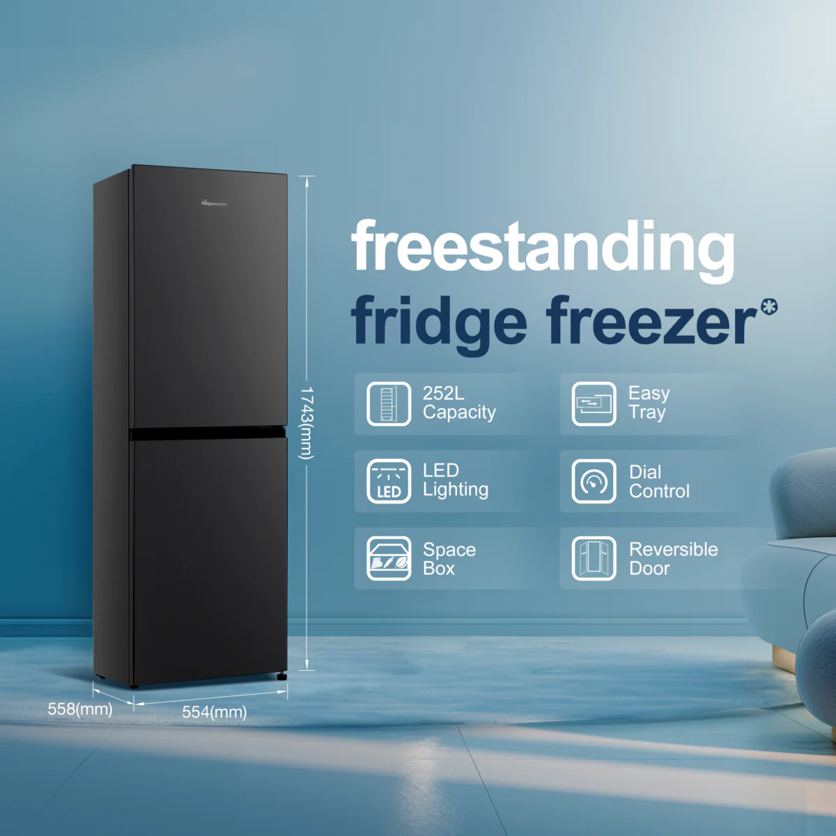 Fridgemaster MC55240EB - Black Fridge Freezer - 252L Capacity - E Energy Rating - Image 2
