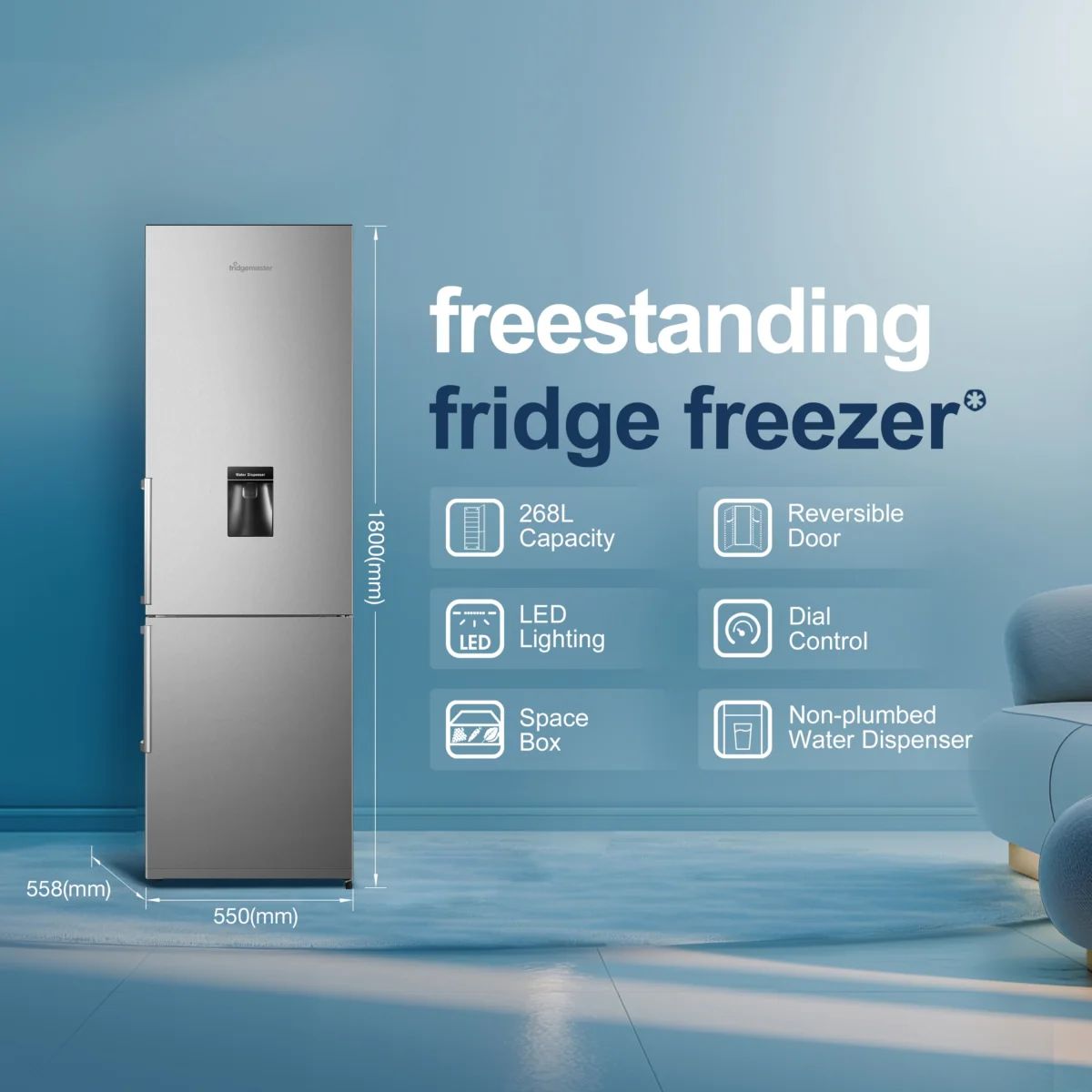 Fridgemaster MC55265DES - Silver Fridge Freezer - 268L - E Energy Rating - Image 2