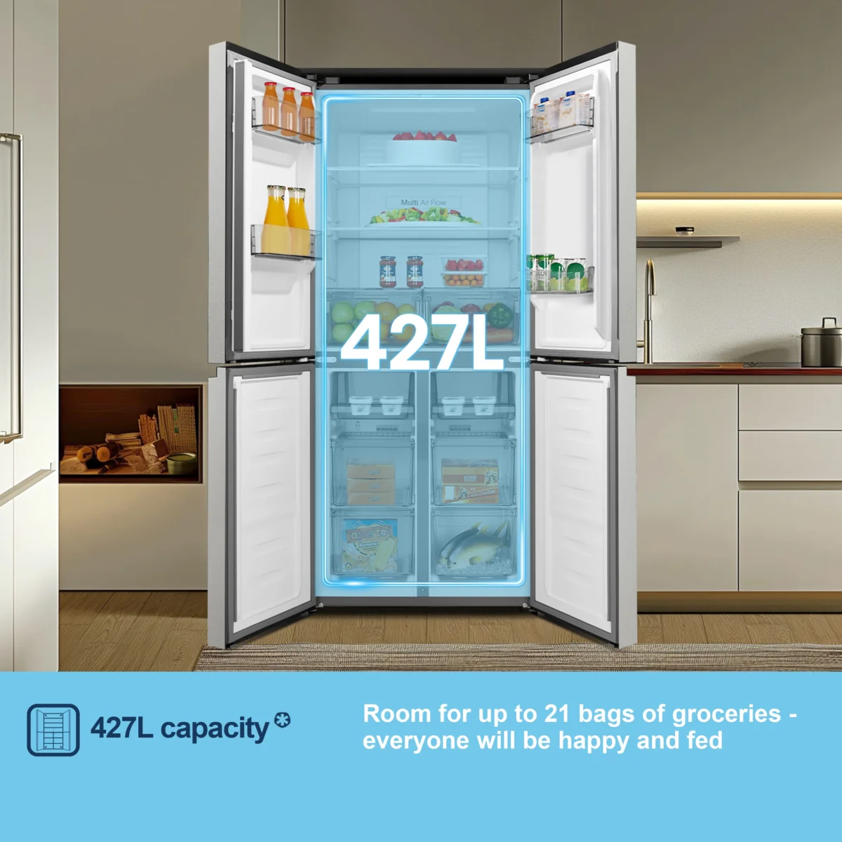 Fridgemaster MQ79395ES - Silver American Fridge Freezer - 427L Capacity - E Energy Rating - Image 5