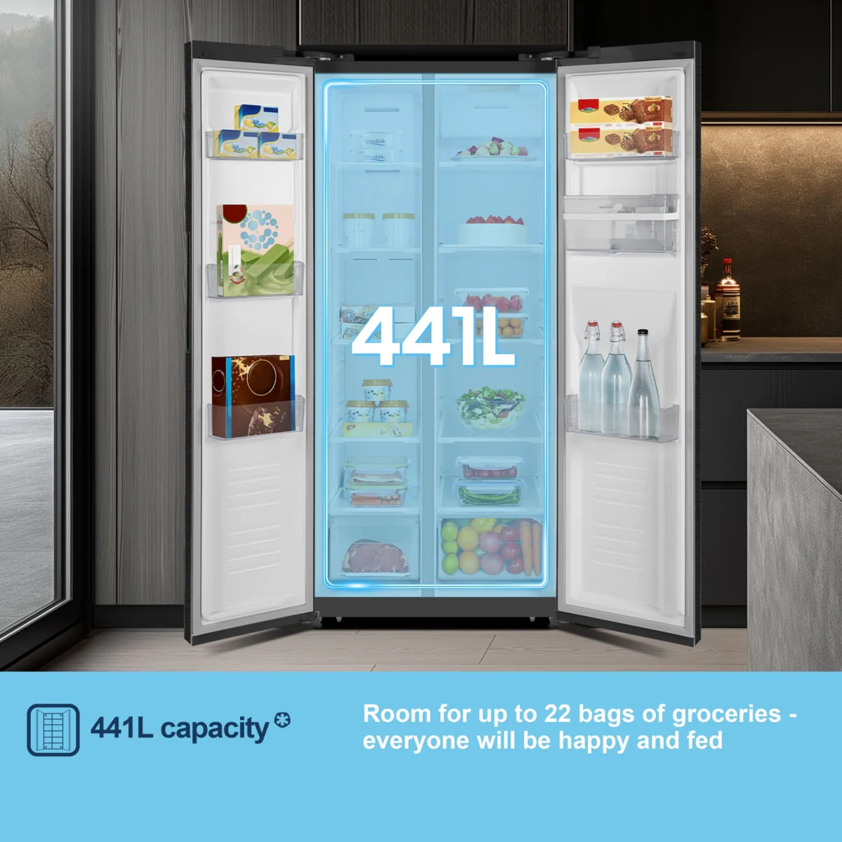 Fridgemaster MS83430DEB - Black American Fridge Freezer - 440L Capacity - E Energy Rating - Image 4