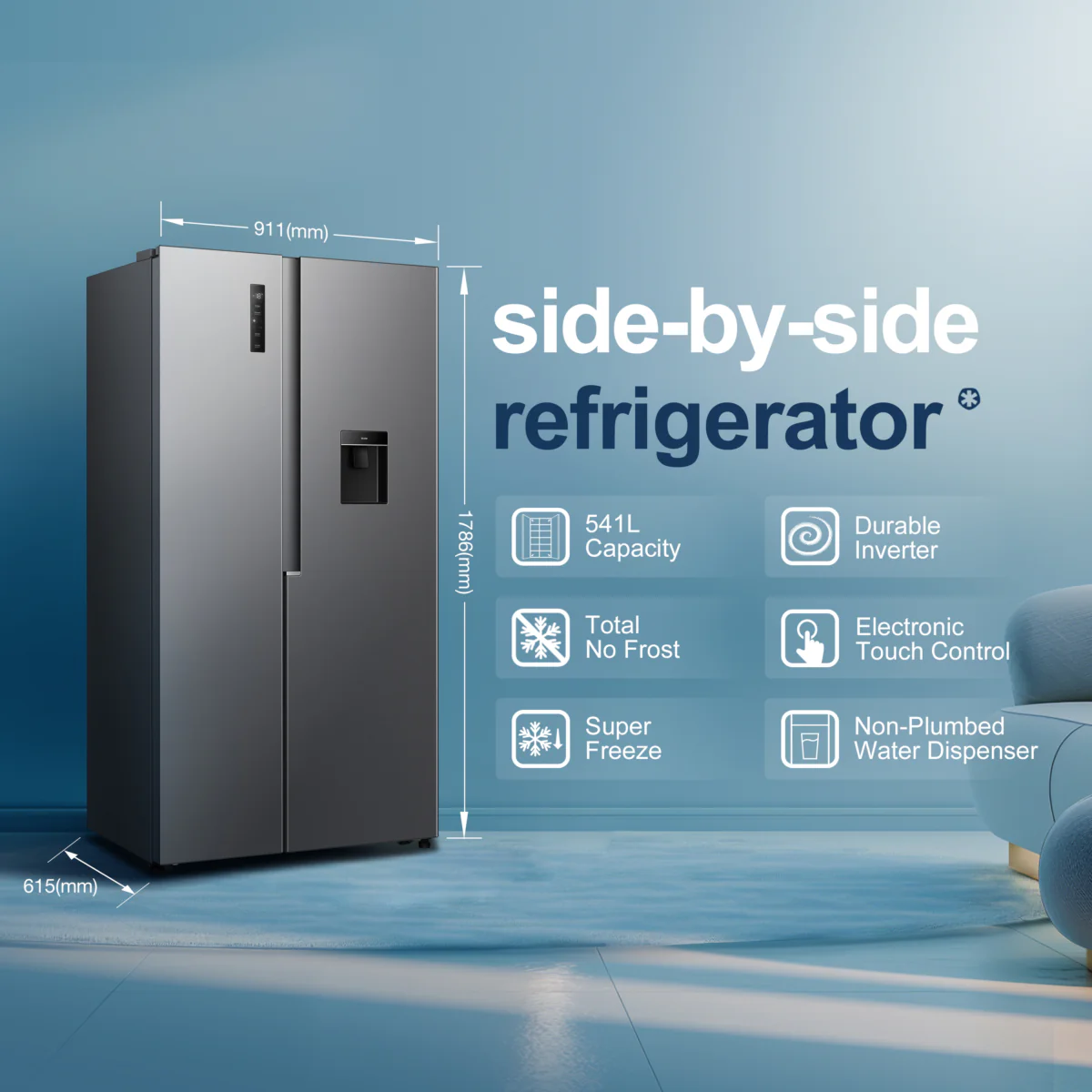 Fridgemaster MS91558DES - Silver American Fridge Freezer - 541L Capacity - E Rating - Image 2