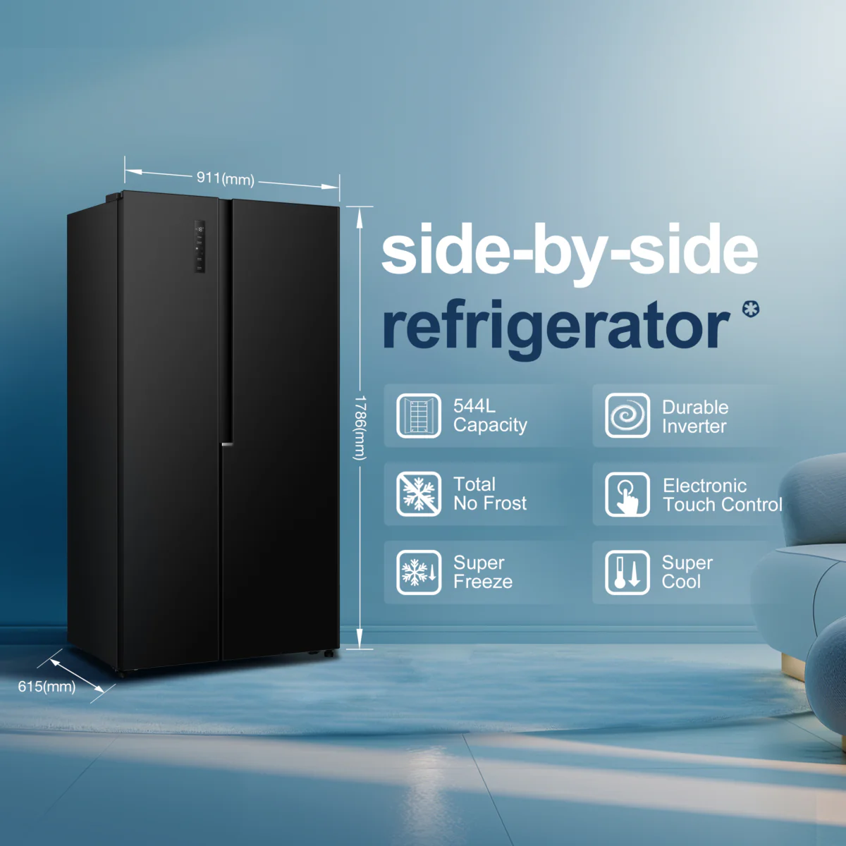 Fridgemaster MS91558EB - Black American Fridge Freezer - 544L - E Energy Rating - Image 2