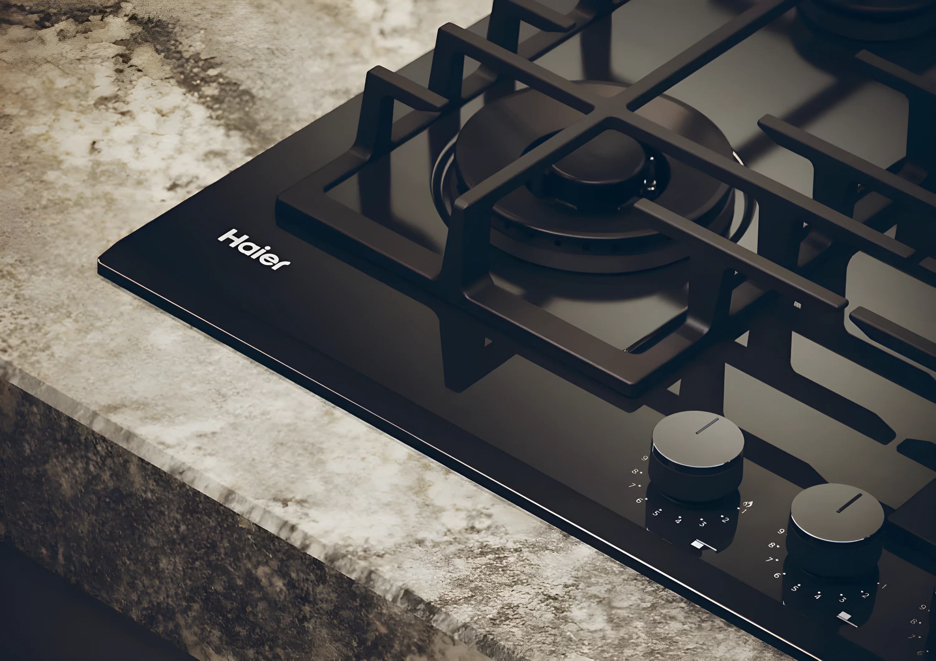 Haier HAVG6BF4TBPB - Black Gas on Glass Hob - 60cm 4 Zone - Image 2