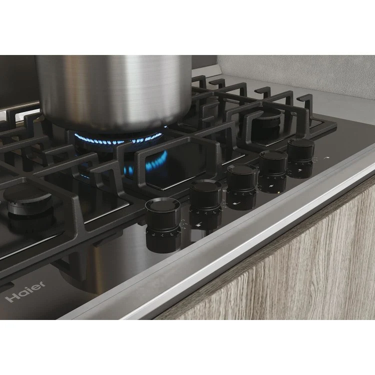 Haier HAVG75S2B - Black 5 Zone Glass Gas Hob - Image 4