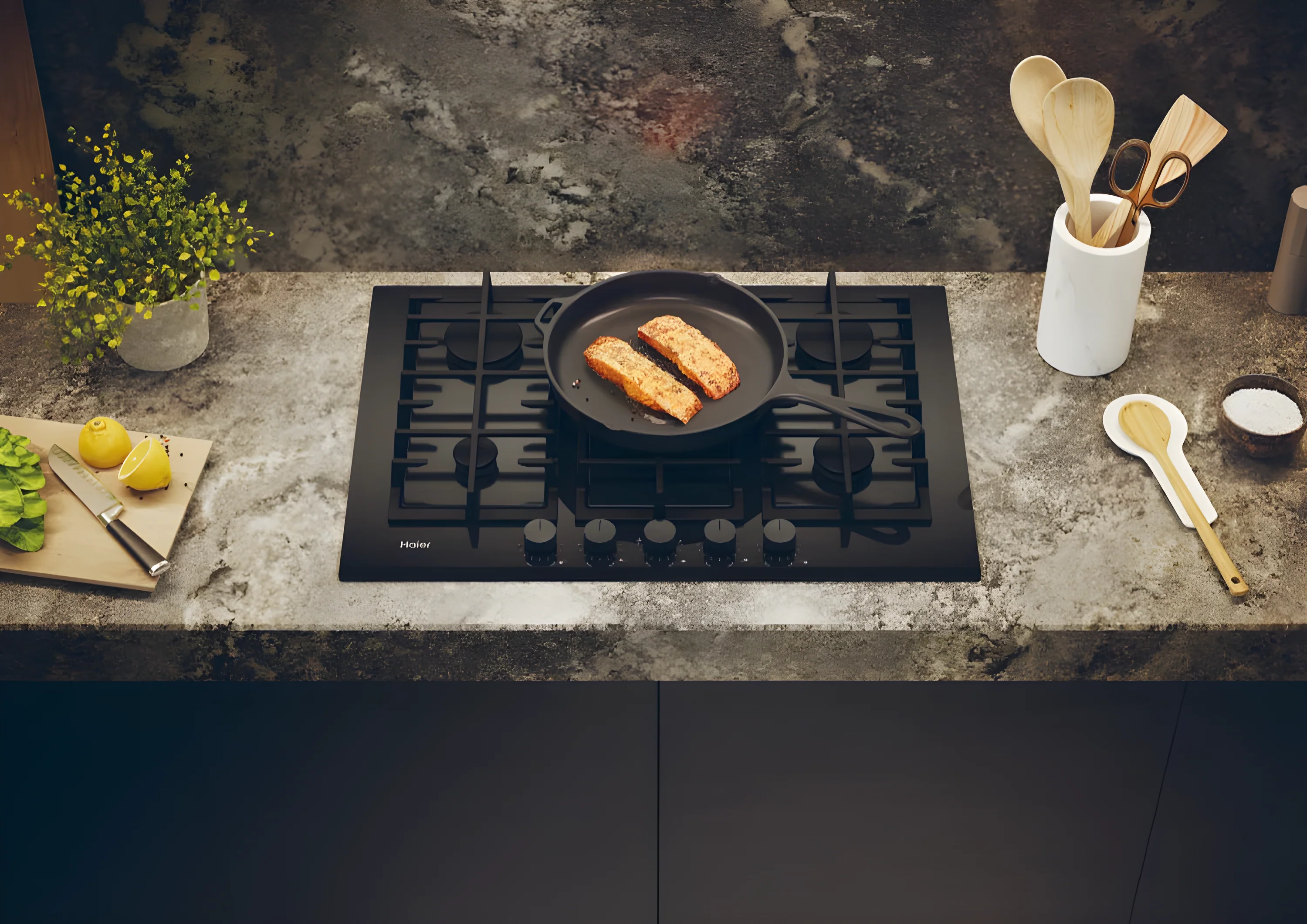 Haier HAVG75TBBP - Black 75cm Gas Hob - 5 Cooking Zones - Image 3