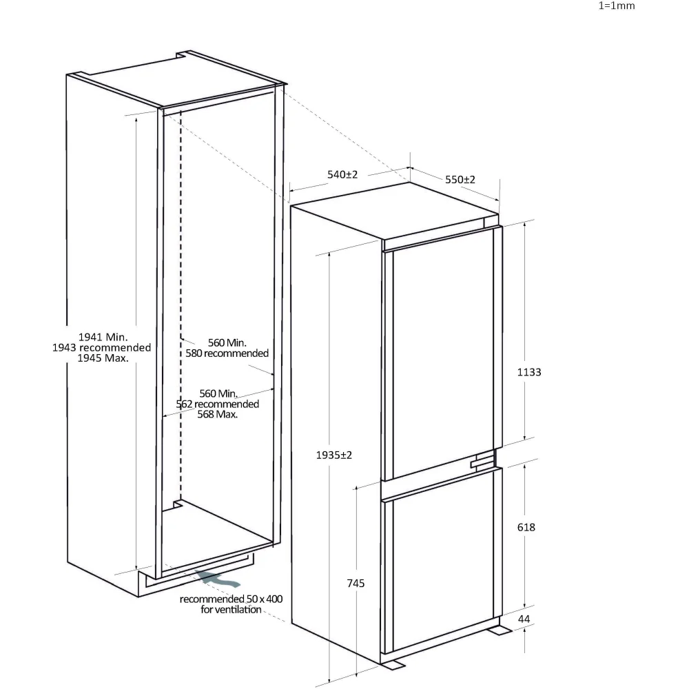 Haier HBQW5519EK-UK - Sliding Hinge White Integrated Fridge Freezer - 284L - E Energy - Image 8