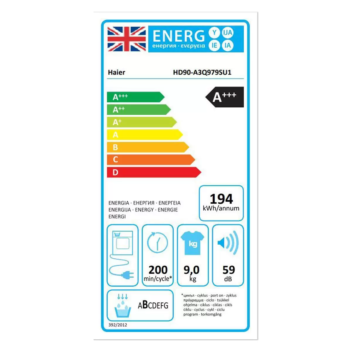 Haier HD90-A3Q979RU1 - Grey 9KG Heat Pump Condenser Dryer - A+++ energy - Image 6