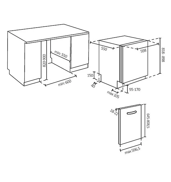 Haier XS 6B0S3FSB-80 - Integrated Dishwasher - Sliding Door Fixing Kit - 16 Place Settings - B Energy Rating - Image 2