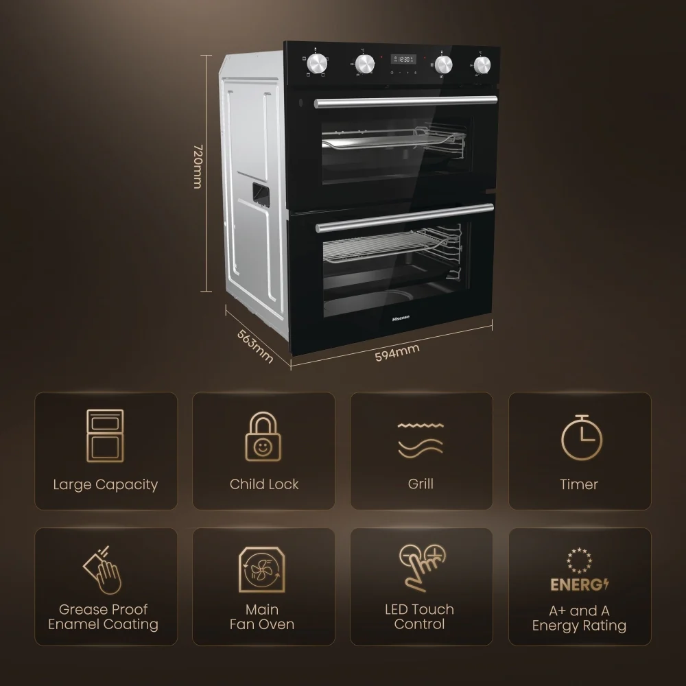 Hisense BID75211BGUK - Black Built-Under Double Oven - 54L - A Energy Rated - Image 2