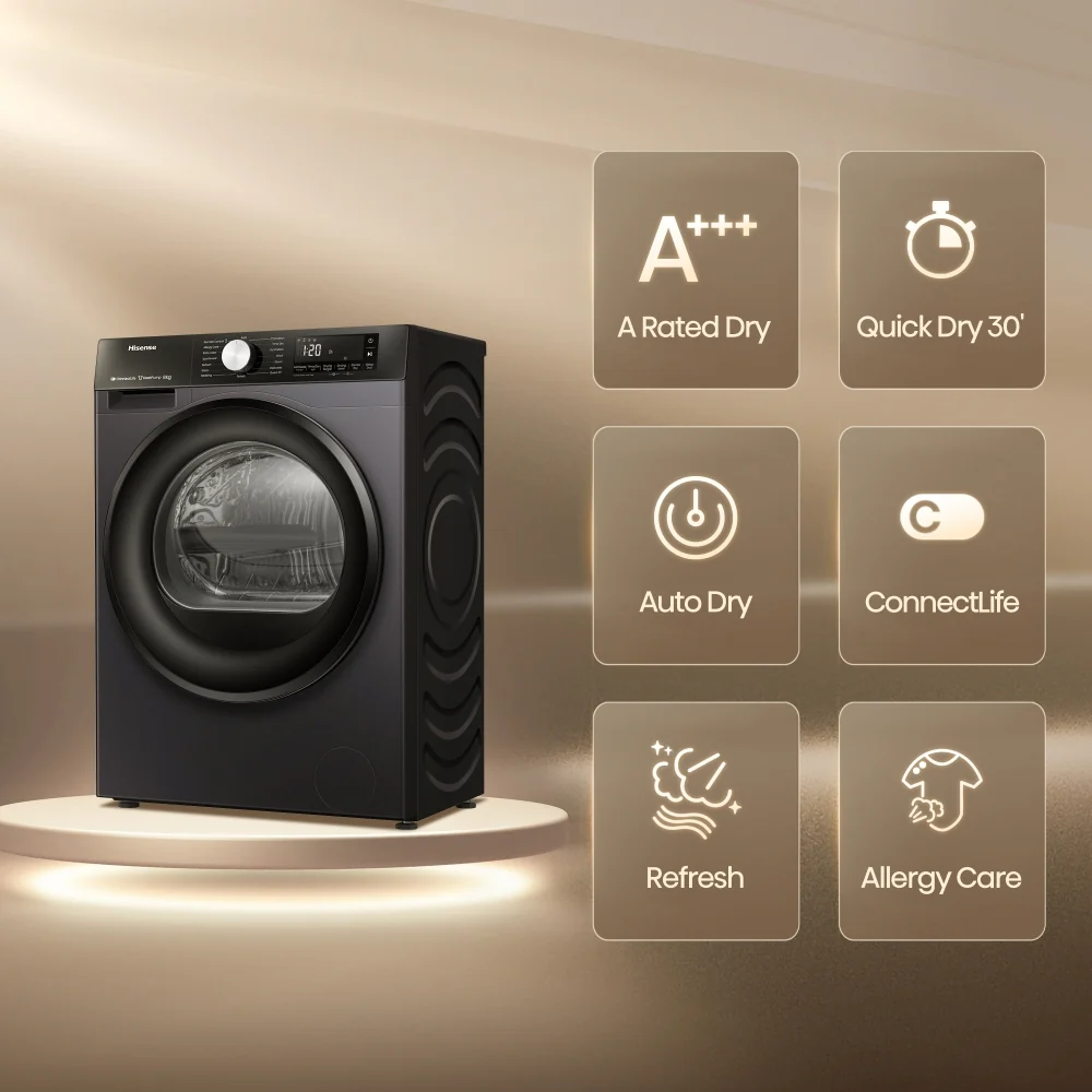 Hisense DH3S802BB3 - Black 8KG Heat Pump Tumble Dryer - A+++ Energy Rating - Image 3