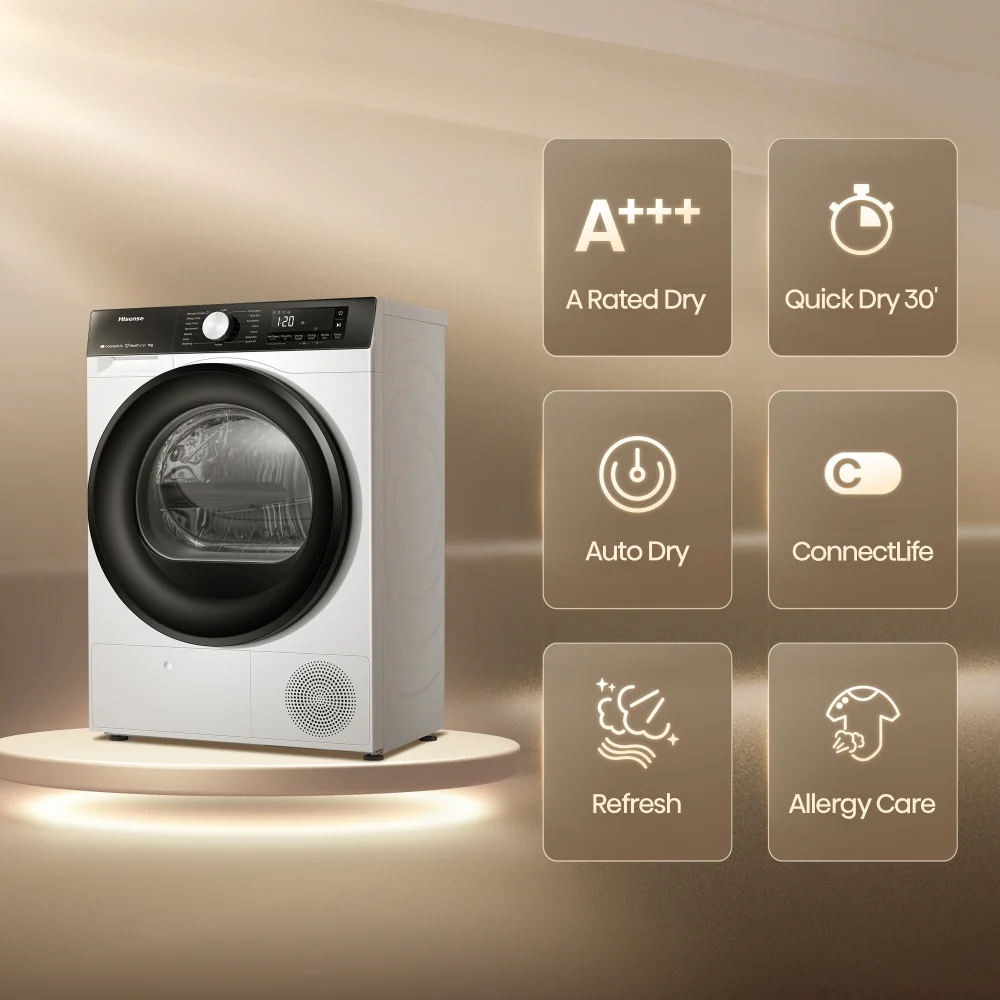 Hisense DH3S902BW3 - White 9KG Heat Pump Tumble Dryer - A+++ Energy - Image 2