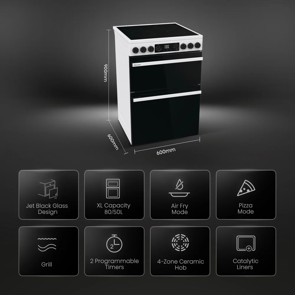 Hisense HDCEC6C20W - White Electric Cooker - Double Oven - A Rated - Image 3