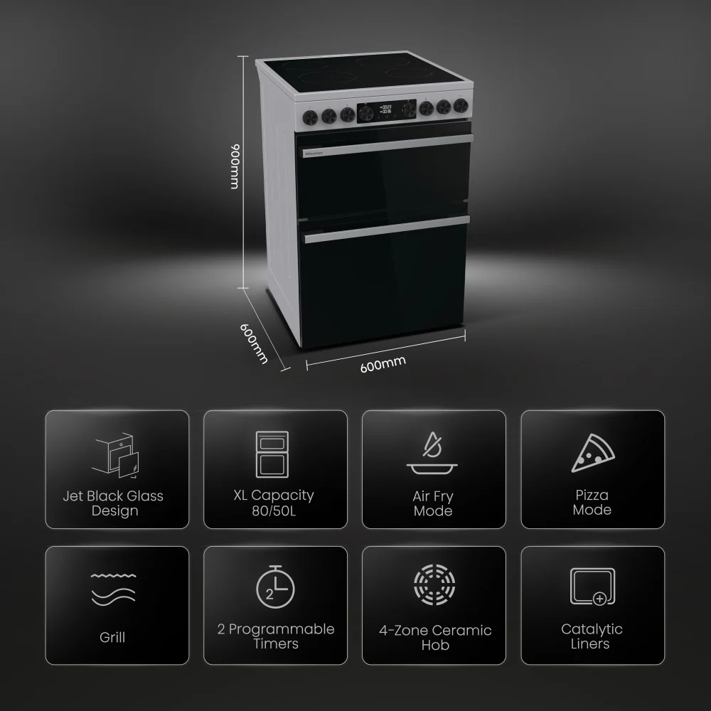 Hisense HDCEC6C20X - Stainless Steel Electric Cooker - Double Oven - A Rated - Image 3