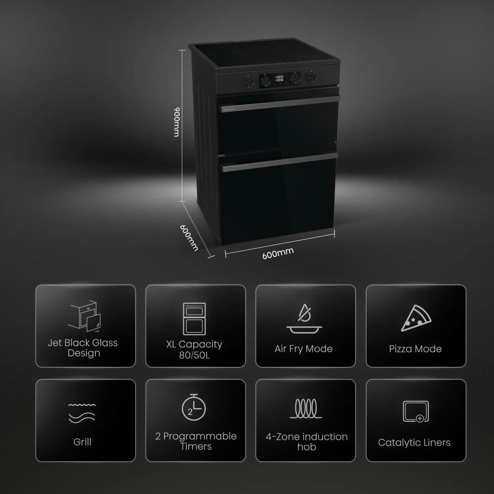 Hisense HDCEIT6C20B - Black Electric Double Oven Cooker - Induction Hob - A Rated - Image 2